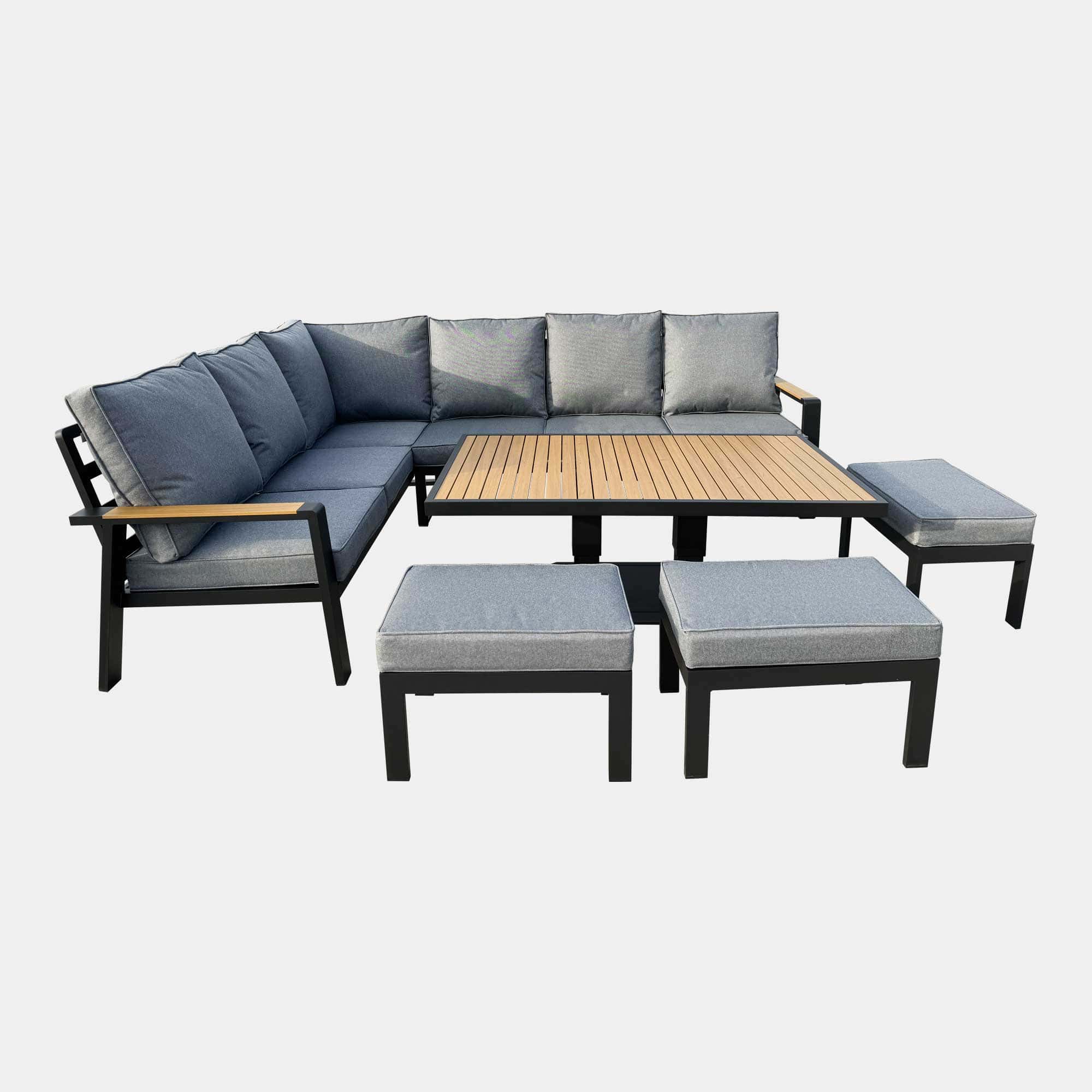 Antigua - Corner Dining Set With Rising Table In Grey Aluminium With Wood Effect