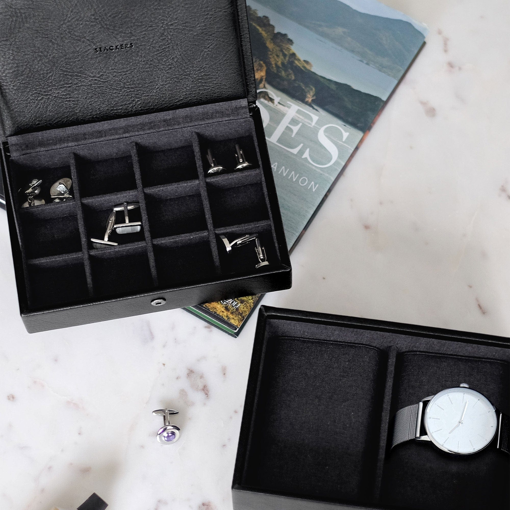 Stackers - Black Mini Watch & Cufflink Box