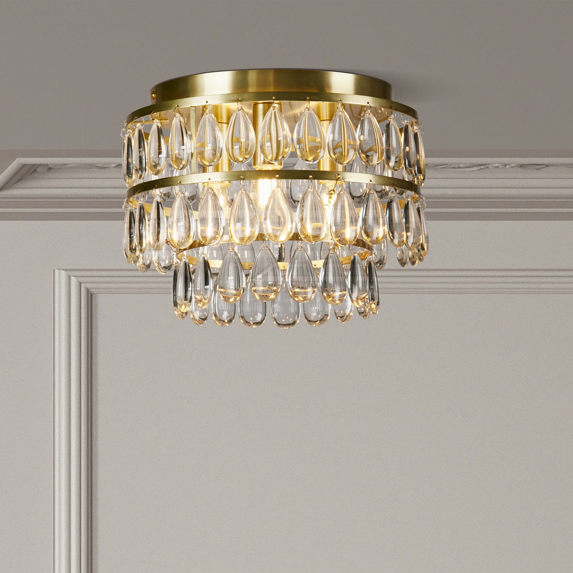 Doyenne-3 Light Satin Brass & Crystal Flush