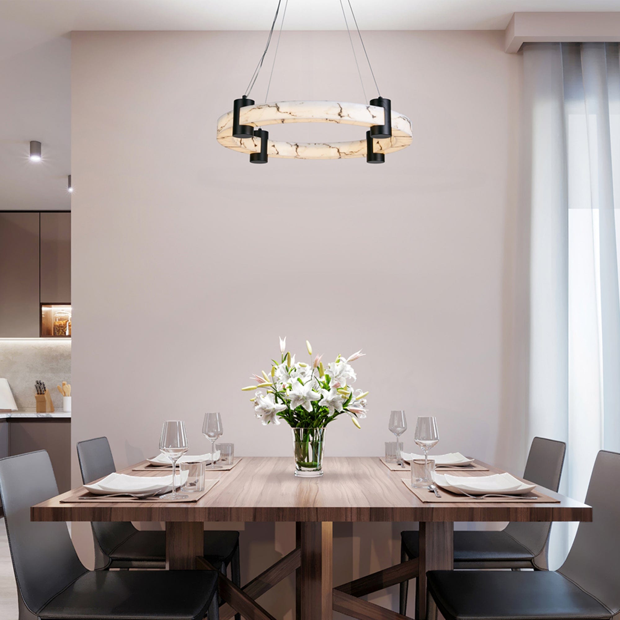 Callas-LED Pendant Black Metal & Marbleised Resin