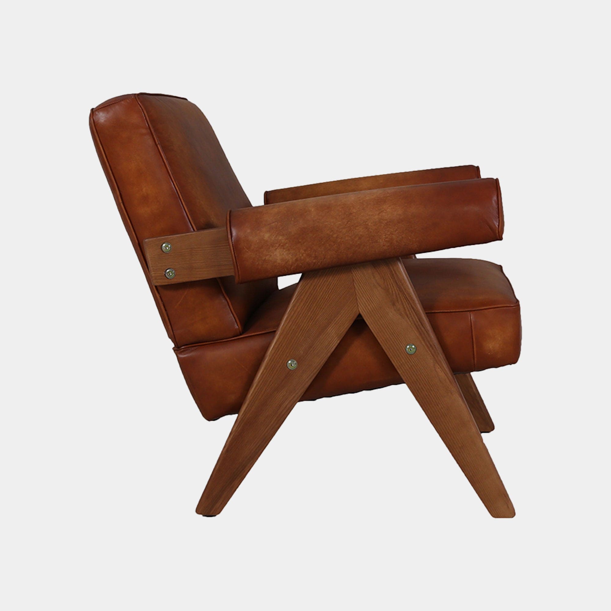William - Accent Chair In Leather Migo Brown With Ash Legs B138