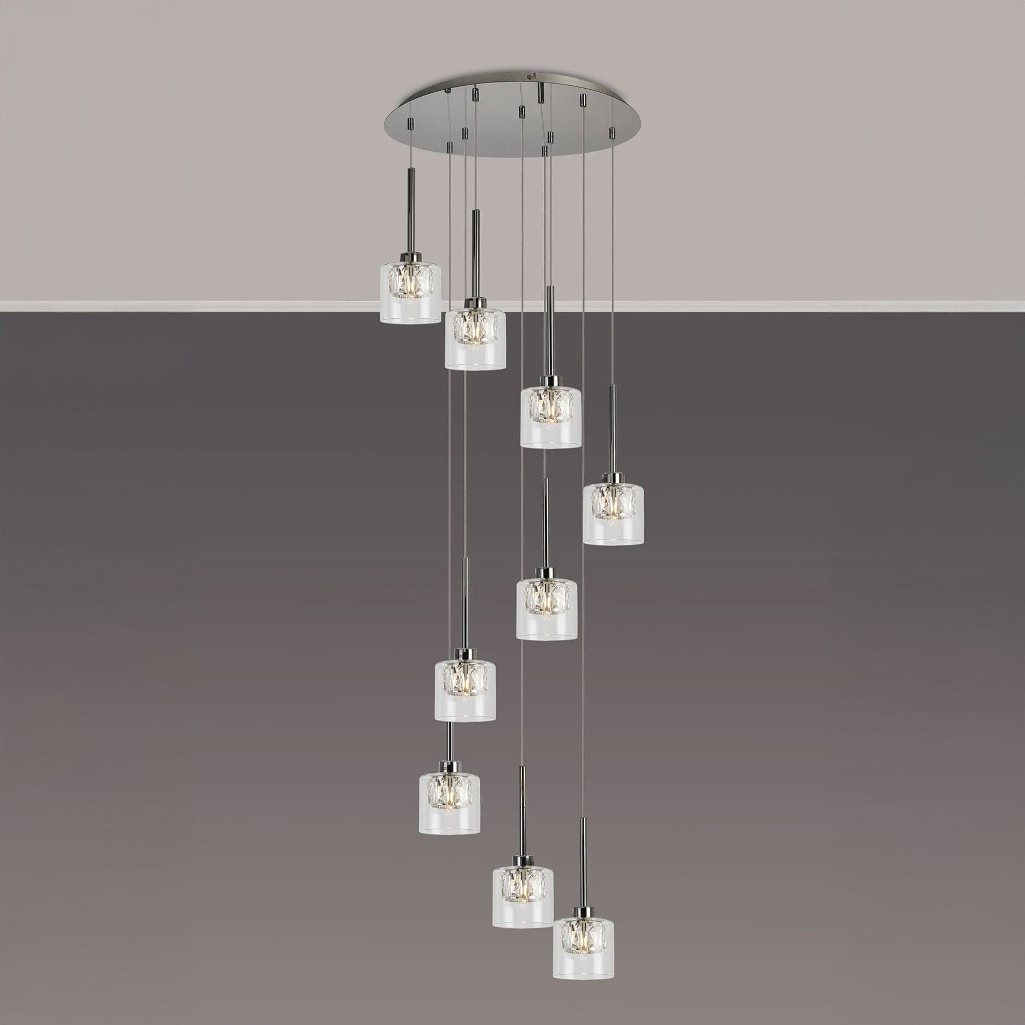 Tyrol Chrome - Pendant Ceiling Light, 9 Light Cascade