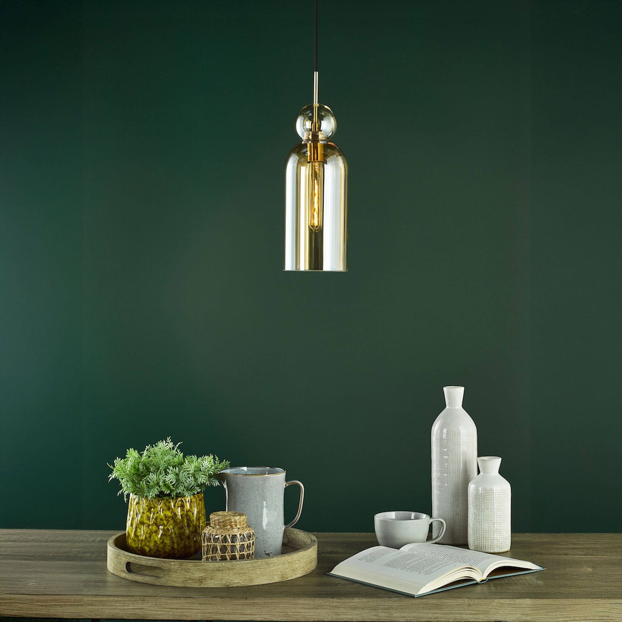 Orovada - Brushed Bronze and Amber Glass Pendant