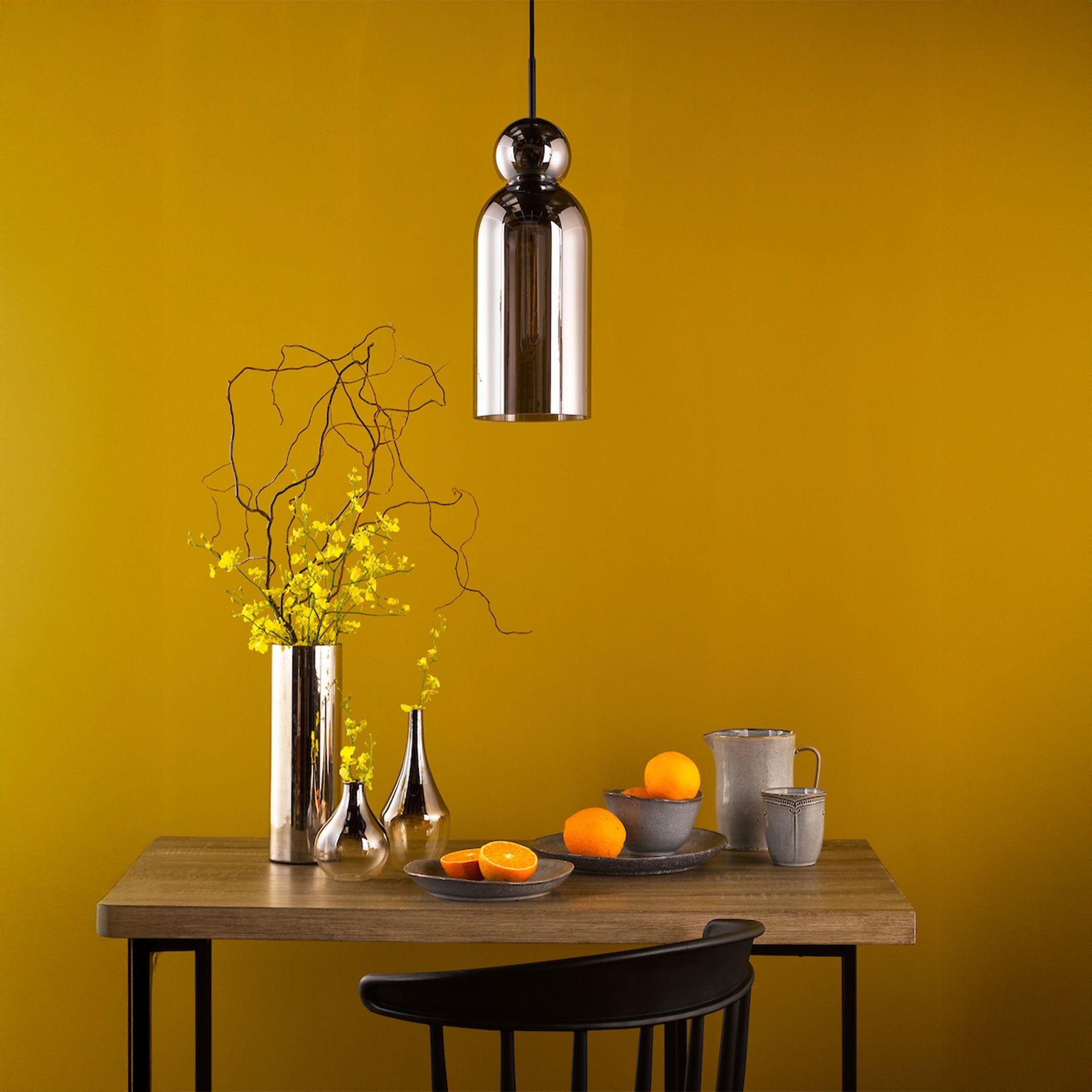 Orovada - Matt Black and Smoked Glass Pendant