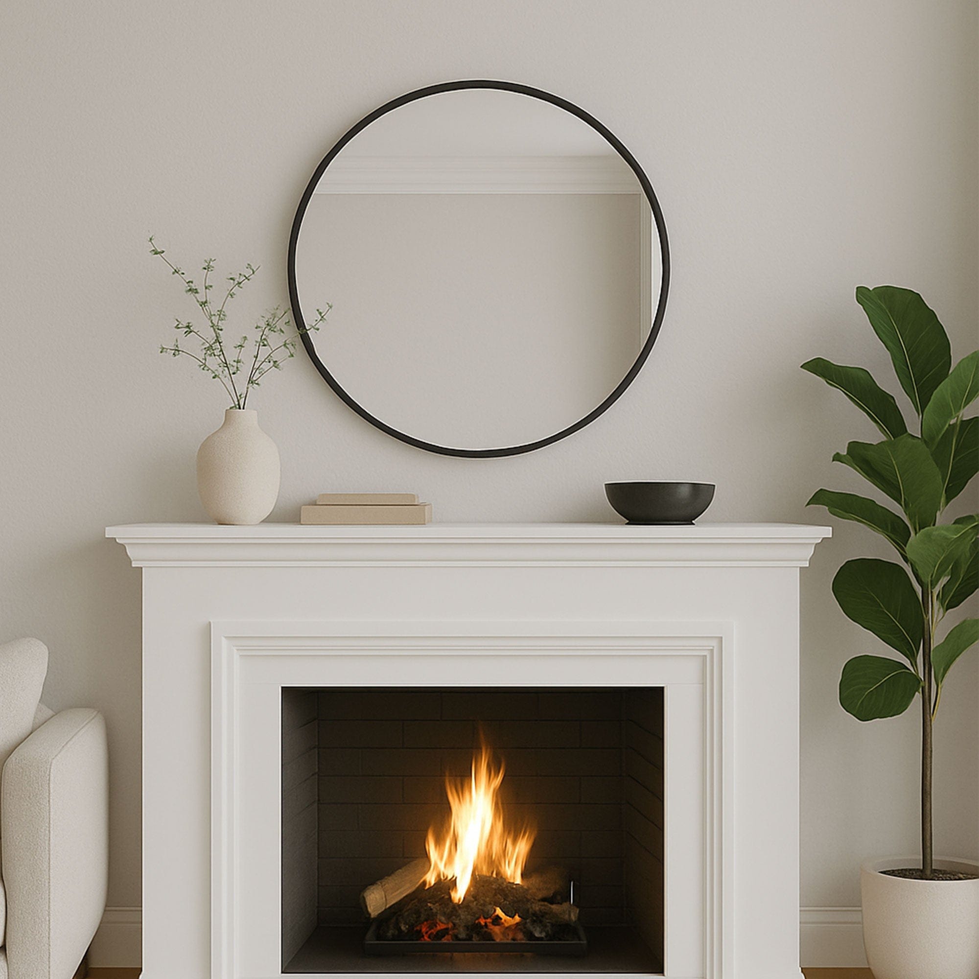 Marum - Round Mirror, Black