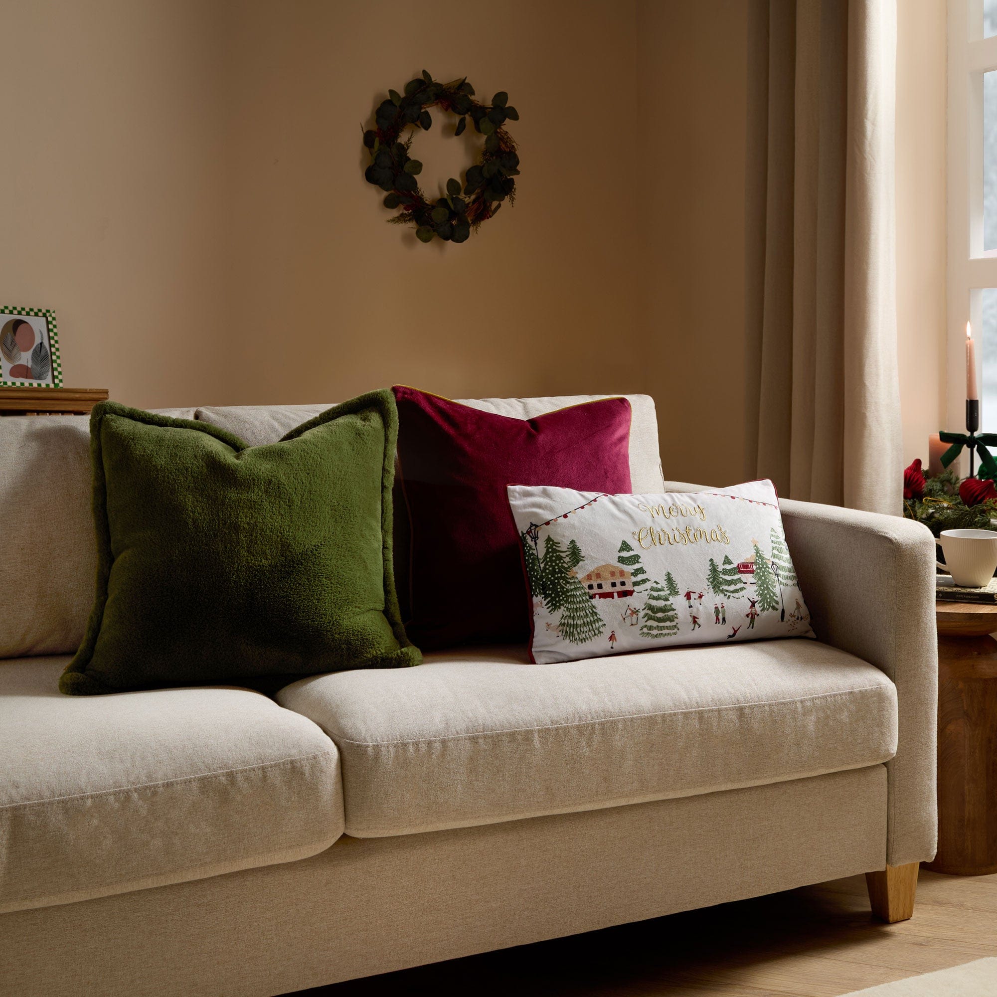 Joy to All - Embroidered Cushion, Snow Berry