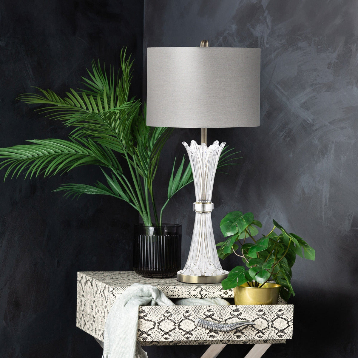 Helena - Crystal Table Lamp with Linen Shade