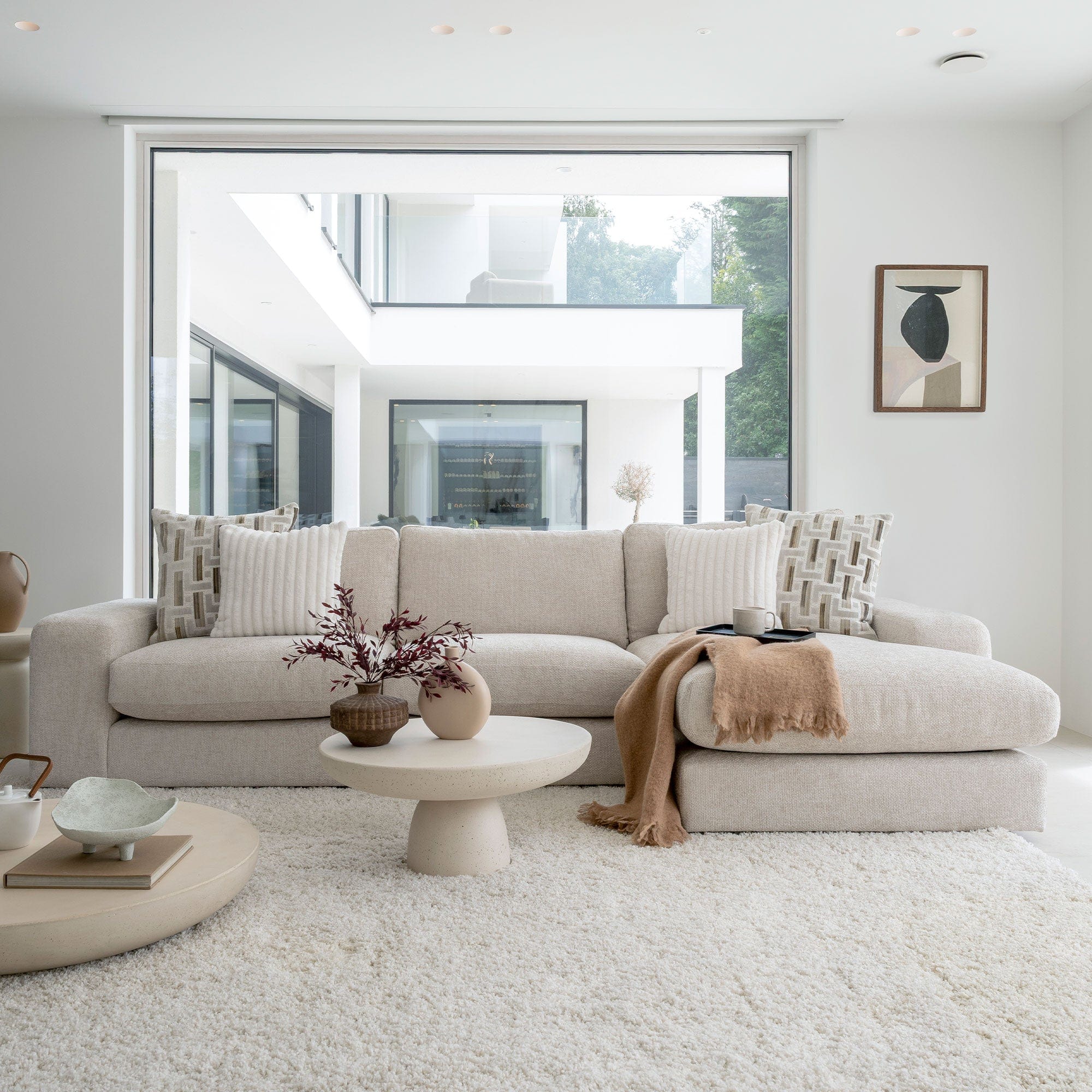 Sarasota - RHF Large Chaise Sofa With Wood Panels, Fabric