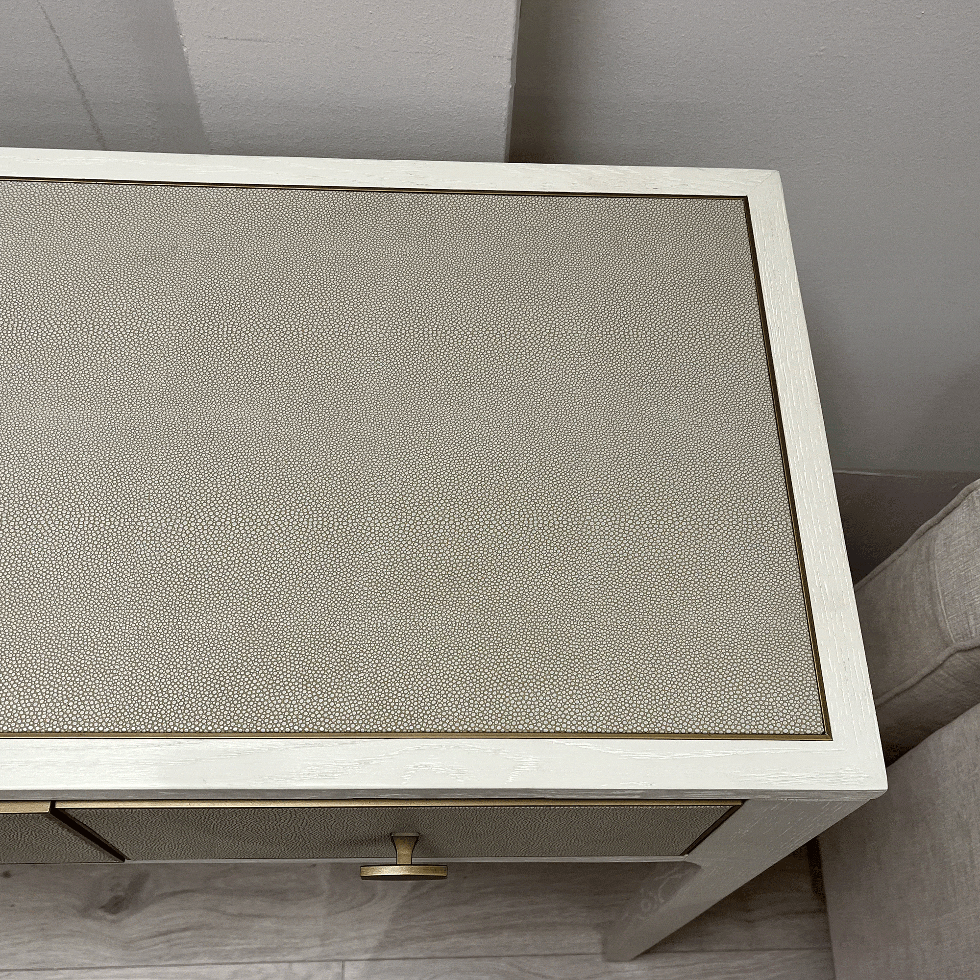 Melody 3 Drawer Desk In Ivory & Grey Shagreen/ drw wonky/ small imperfections