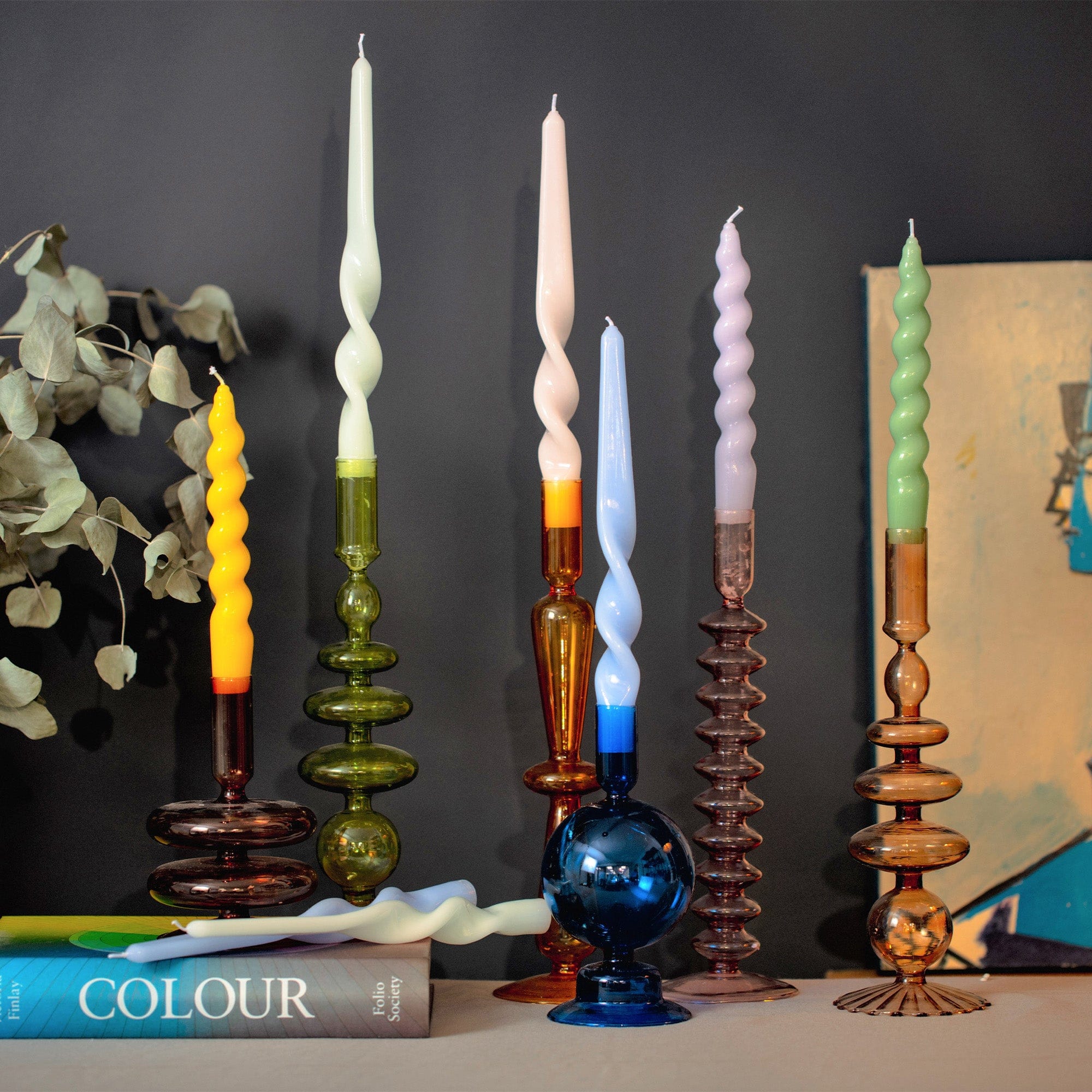 Maegen - Blue Twisted Taper Candles, Pack of 3