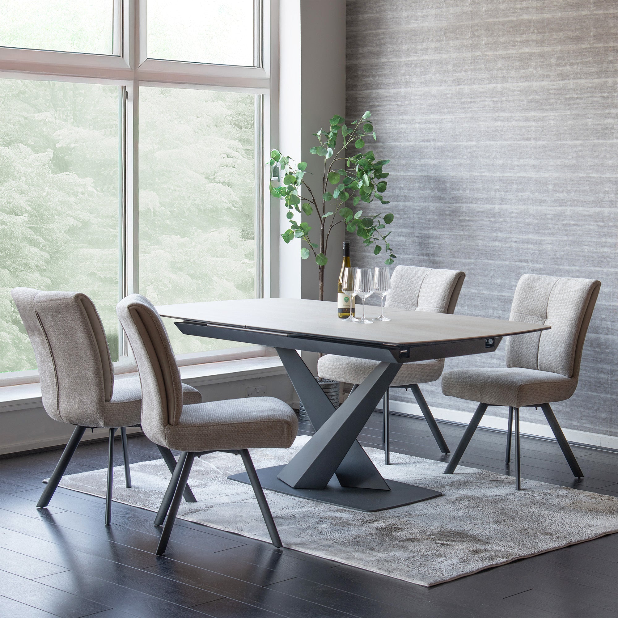 Zeus - Travertine Effect Extending Dining Table
