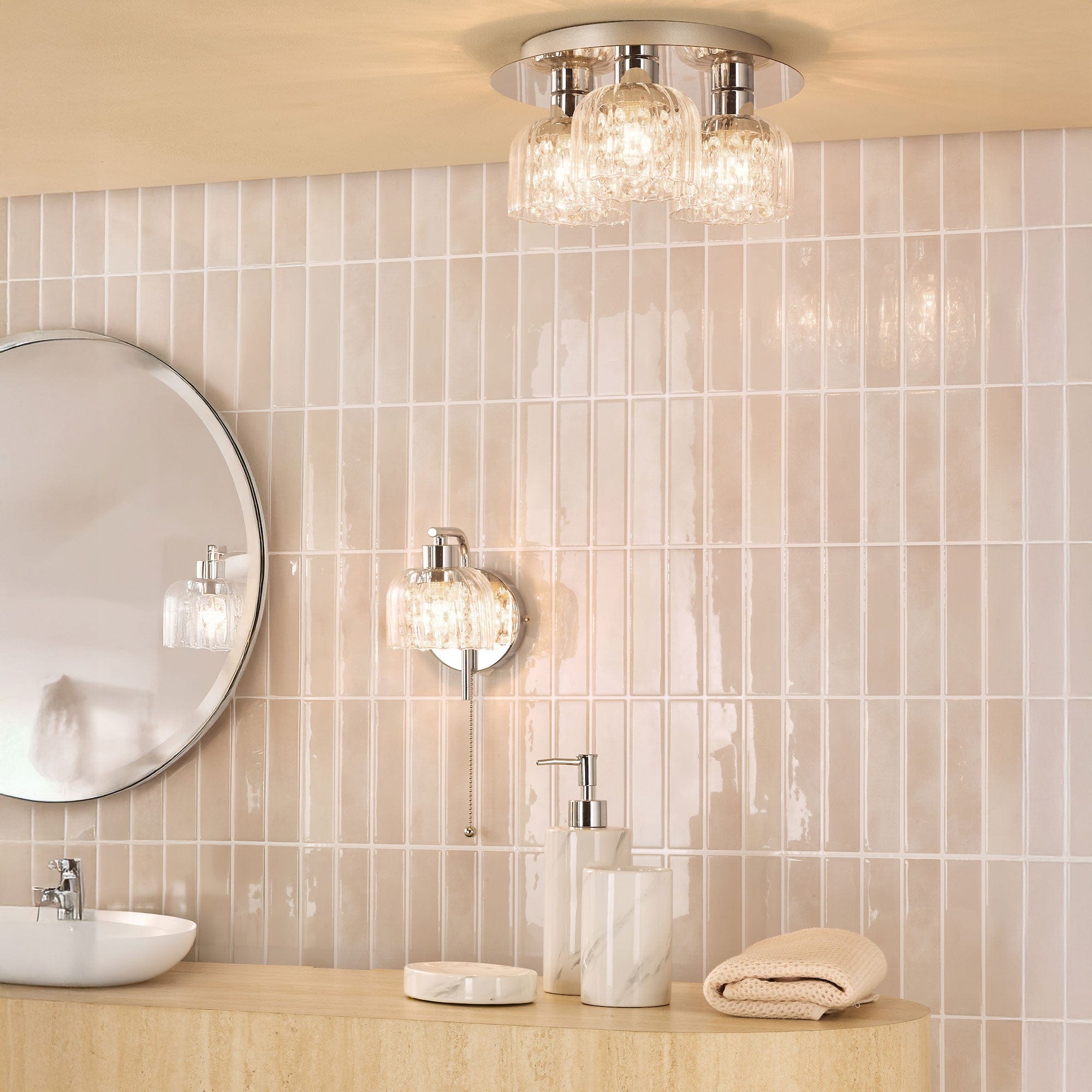 Carey - Polished Chrome and Glass 3 Light Bathroom Flush Light