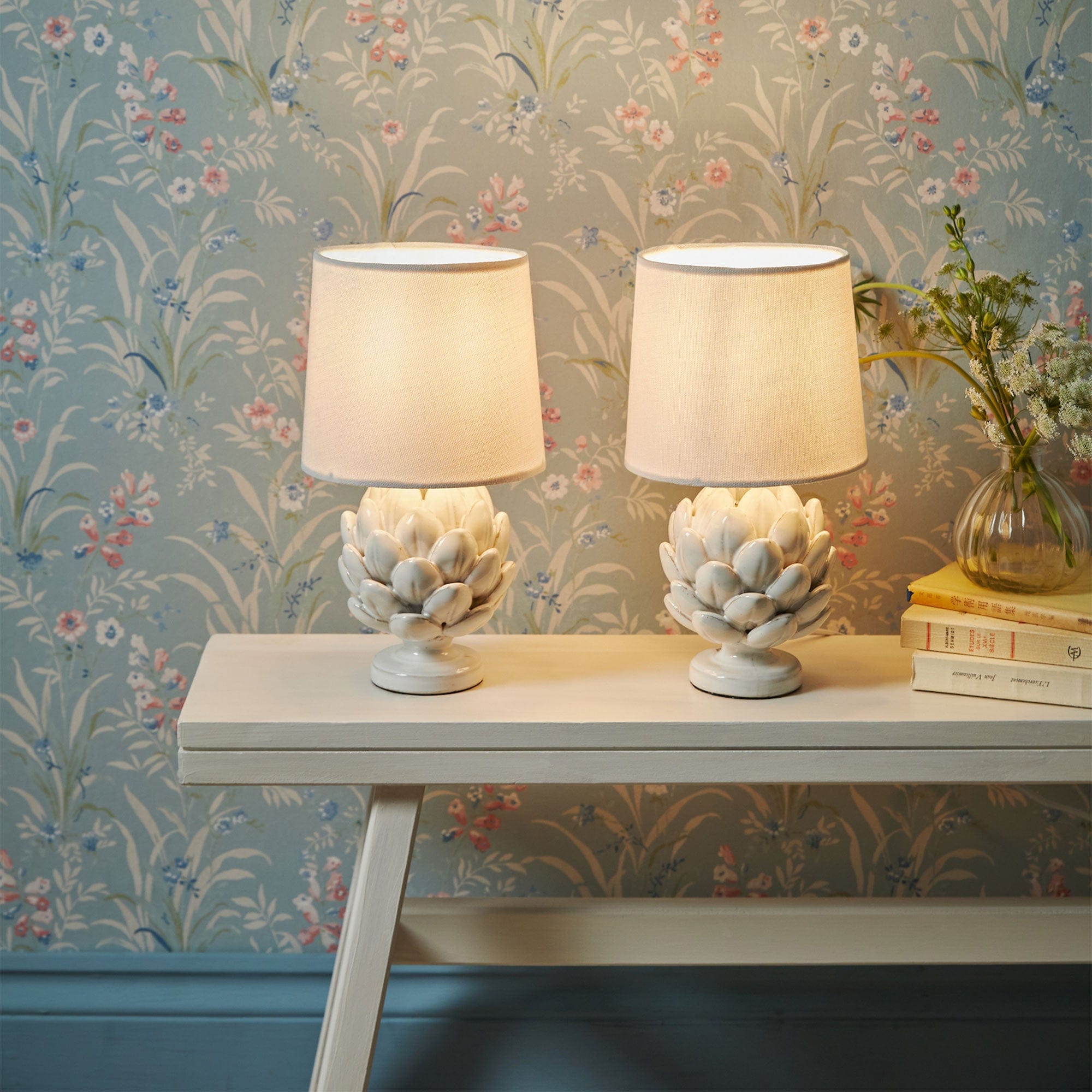 Laura Ashley Artichoke - Twin Pack White Table Lamp