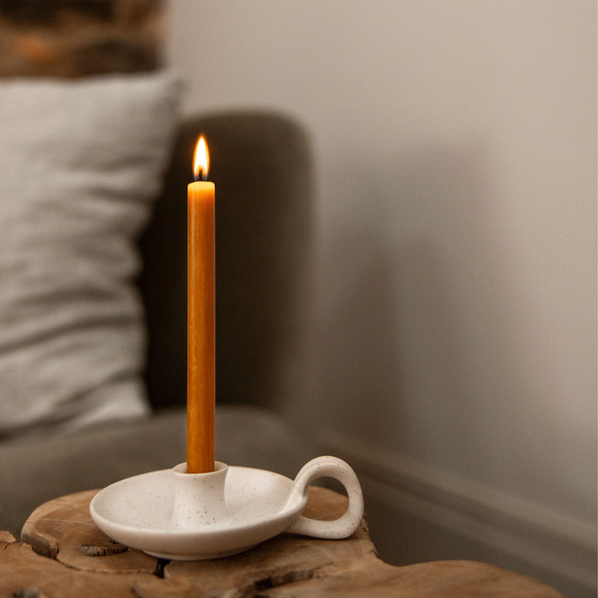 St Eval - White Speckle Candle Holder with handle