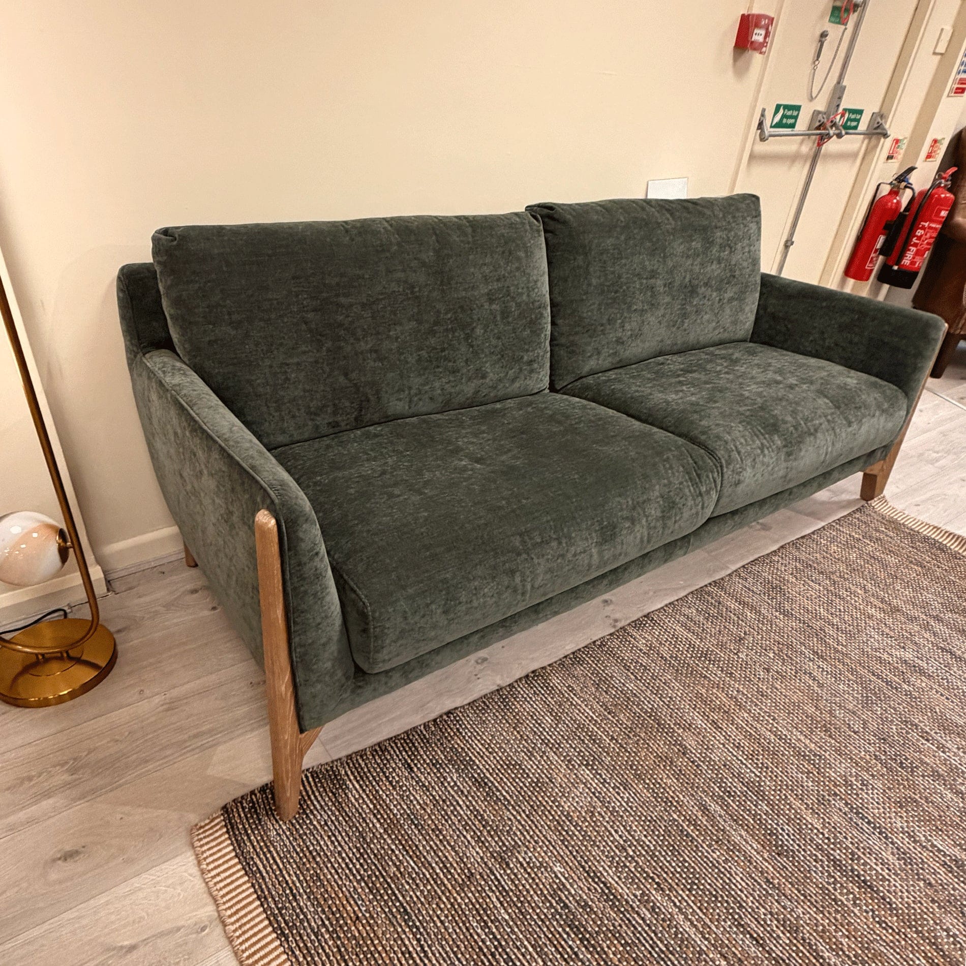 Tribeca 3 Seat Sofa (2 Cushions) In Fabric Grade BSF30 TX 3322 Moss With Weathered Birch Leg