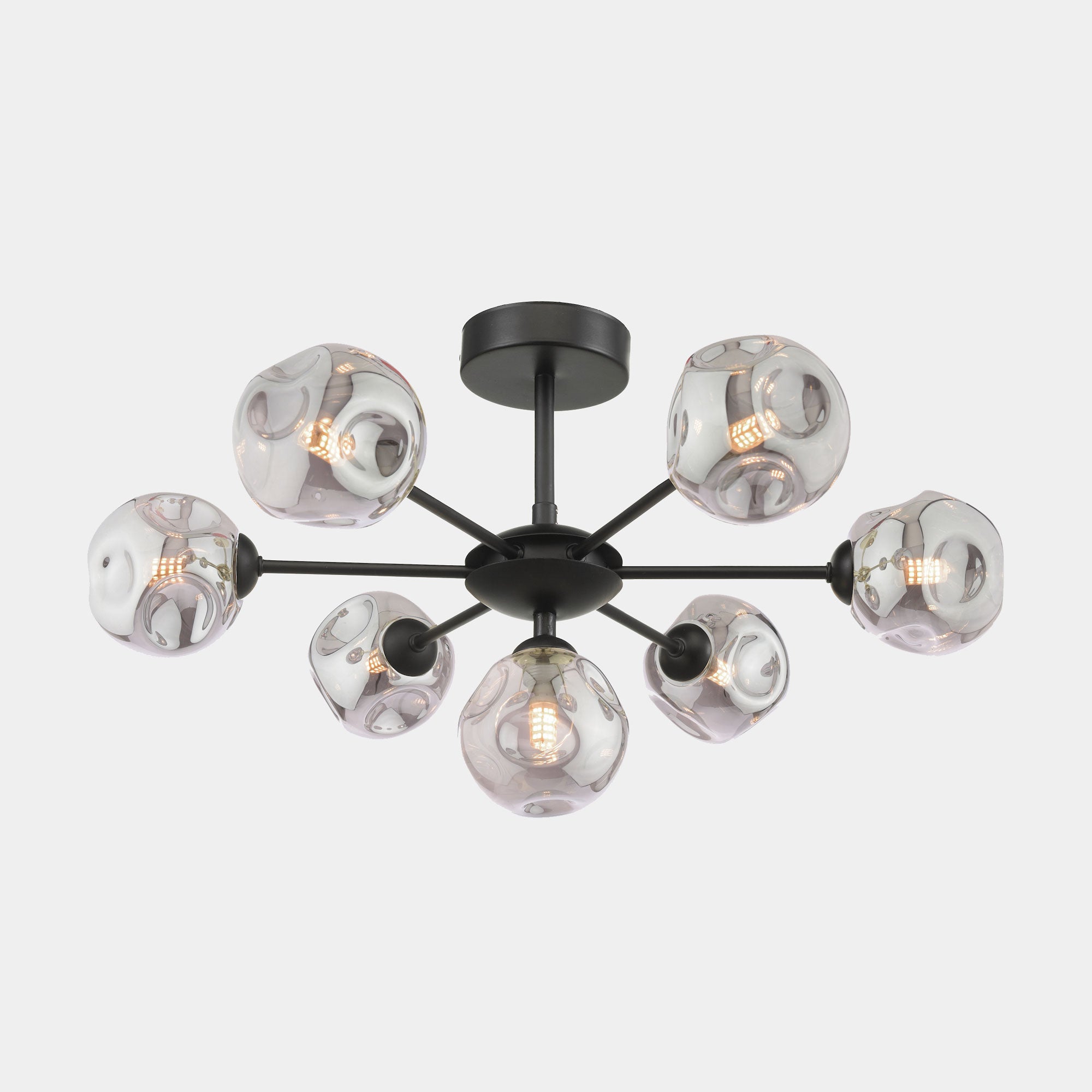 Olga - 7 Light Pendant in Black with Smoked Organic Glass