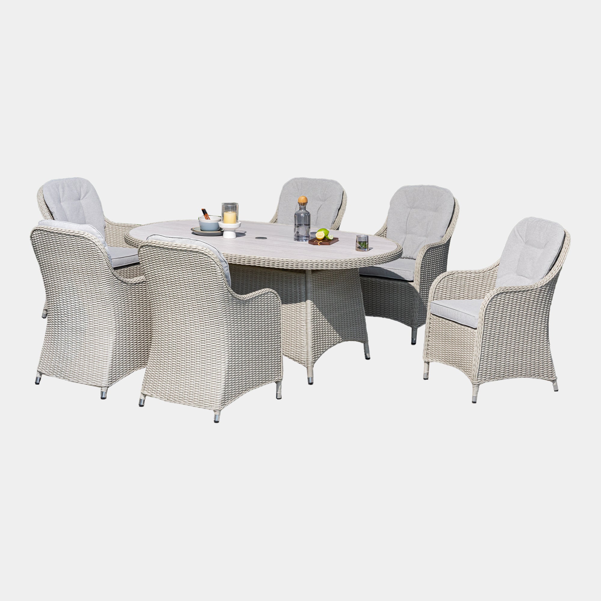 Pebble Beach - 6 Seat Garden Dining Set, Rattan Weave
