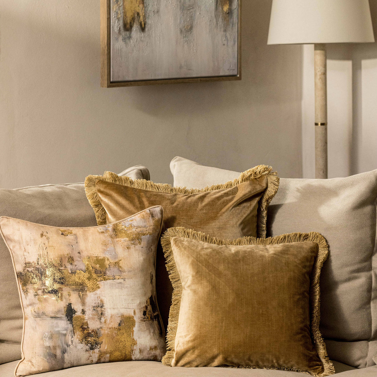 Willow - Natural & Gold Cushion 50x50cm