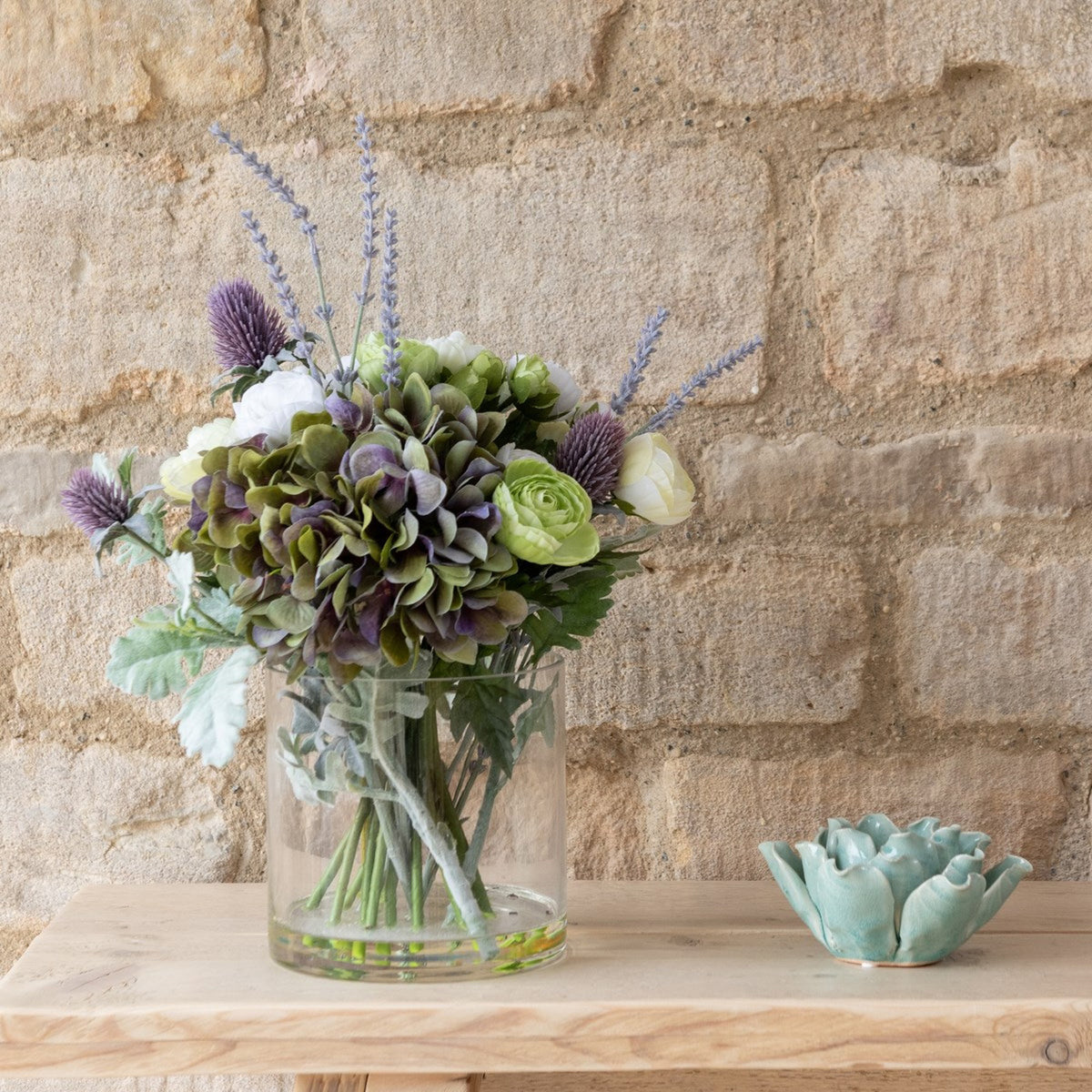 Artificial Purple Hydrangea & Thistle in Vase - Luxury Faux Flower Arrangement