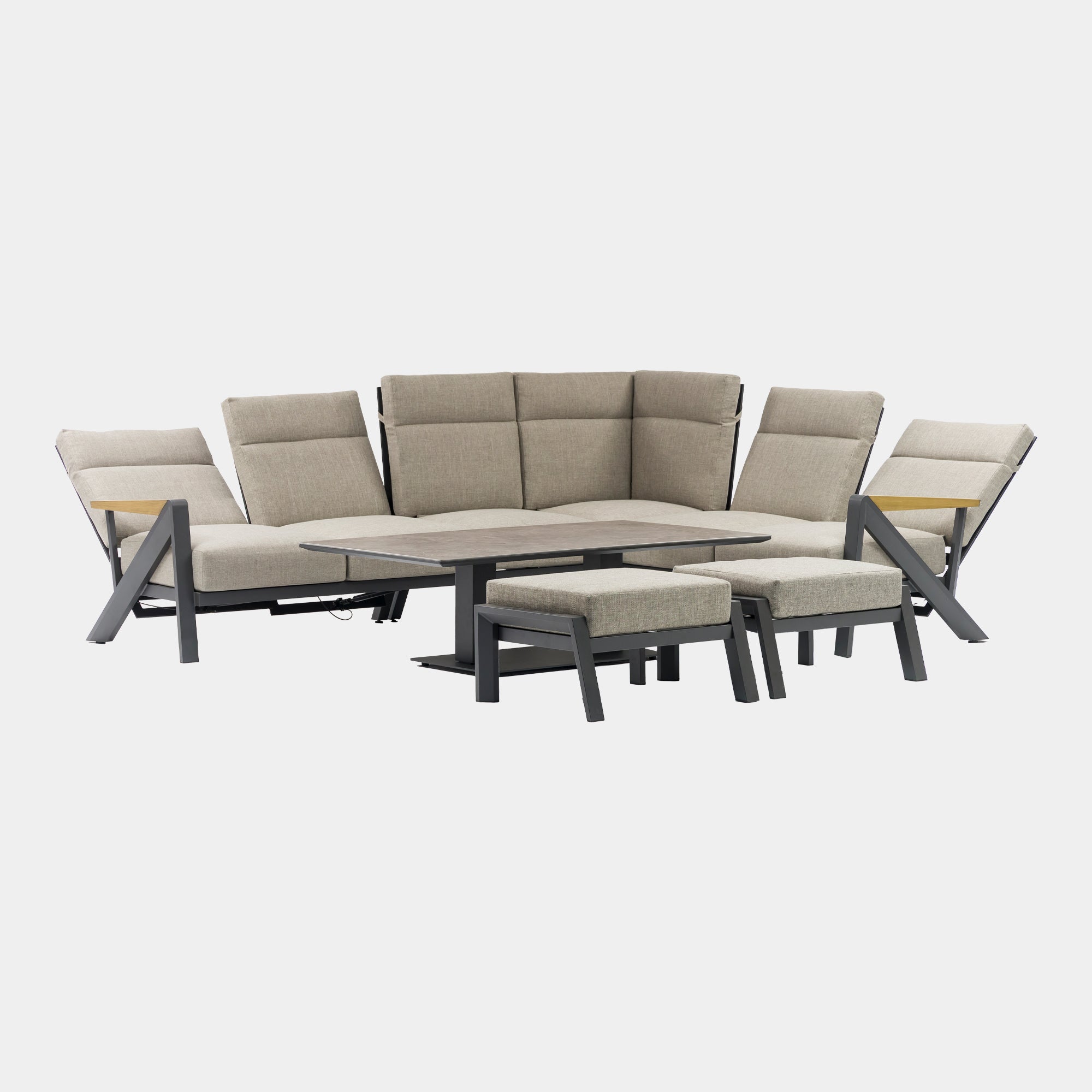 Tahiti - Corner Garden Dining Set With Rising Table & High Backs, Grey