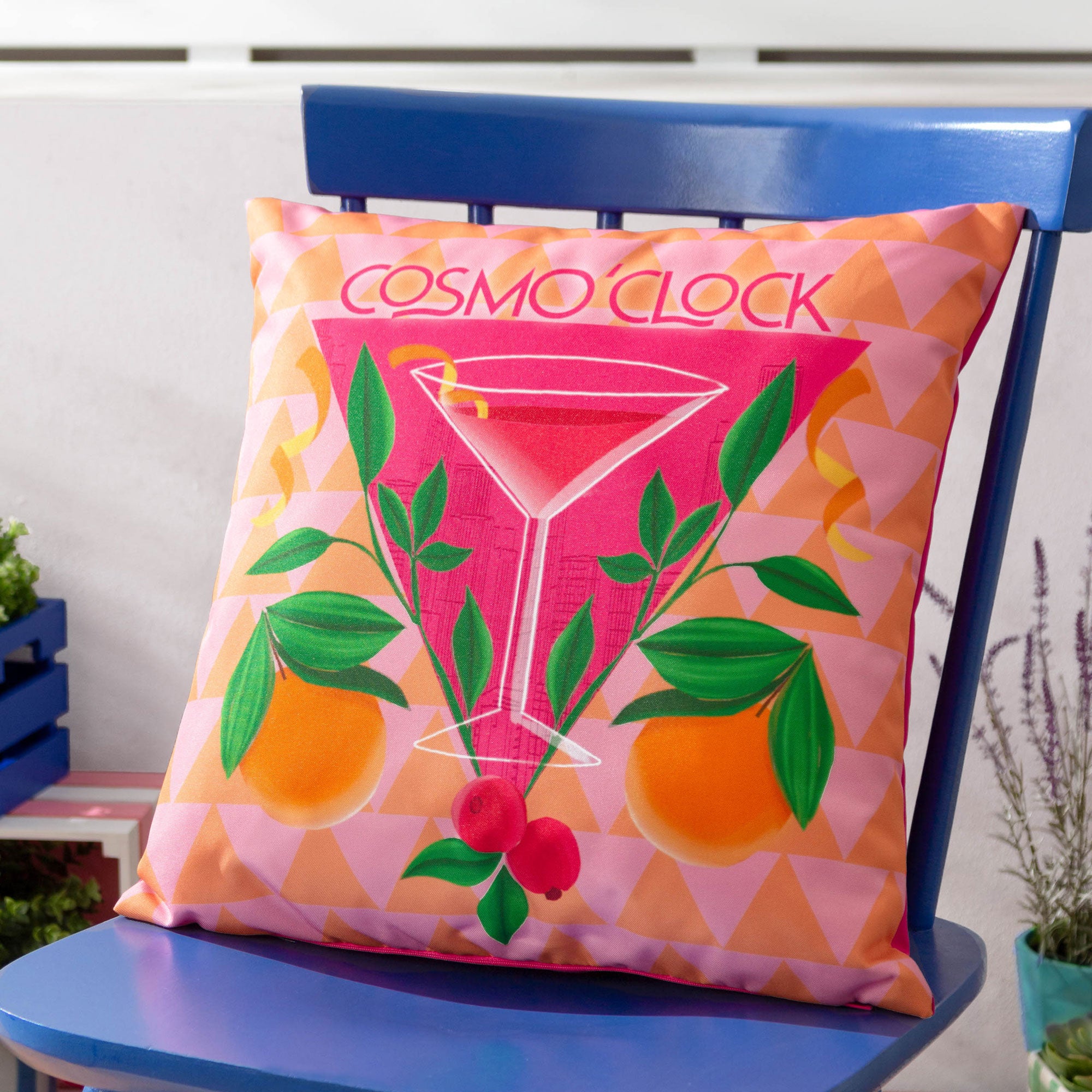 Cosmo O' Clock - Pink Outdoor Cushion 43x43cm