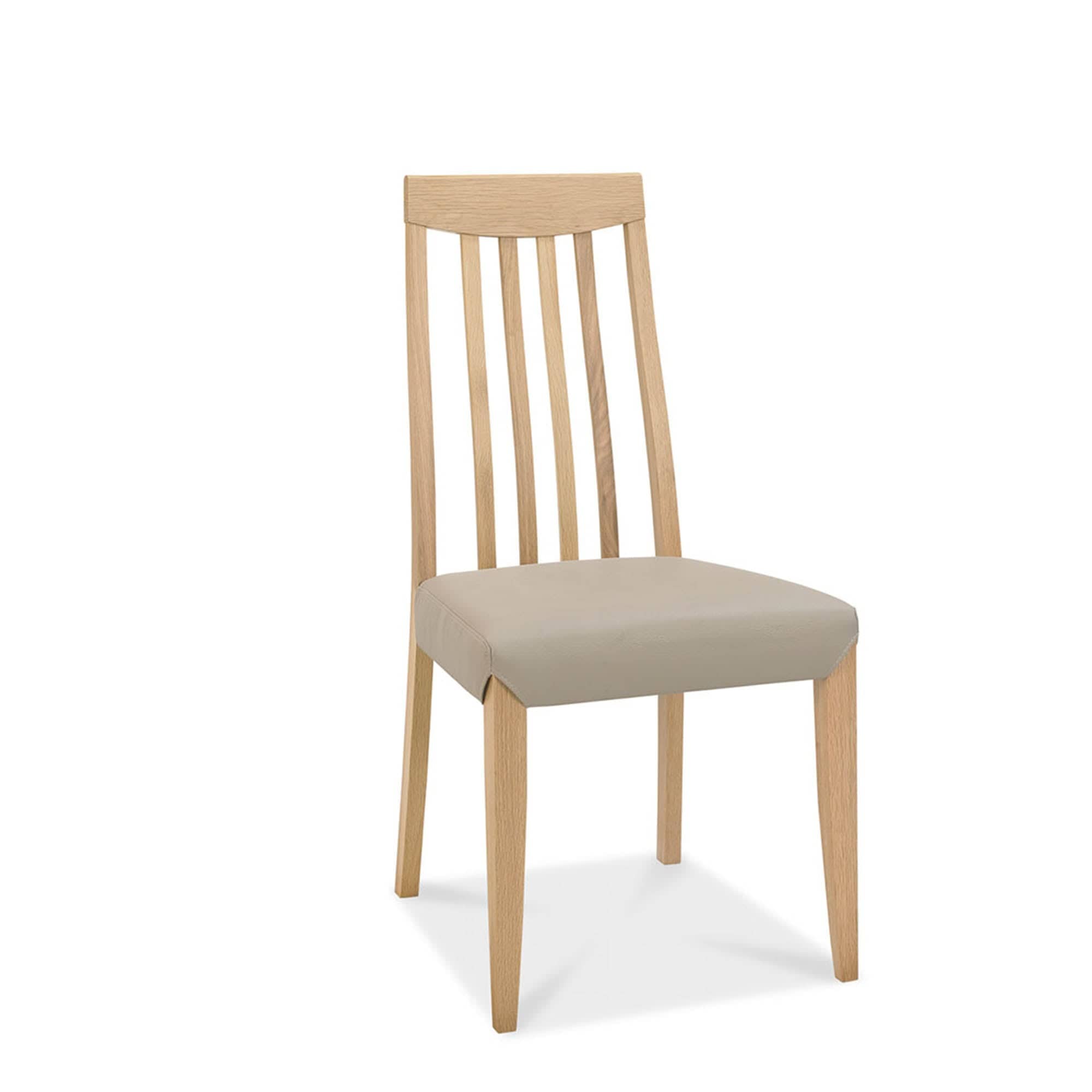 Bremen - Tall Slat Back Dining Chair In Oak Finish With Grey Bonded Leather