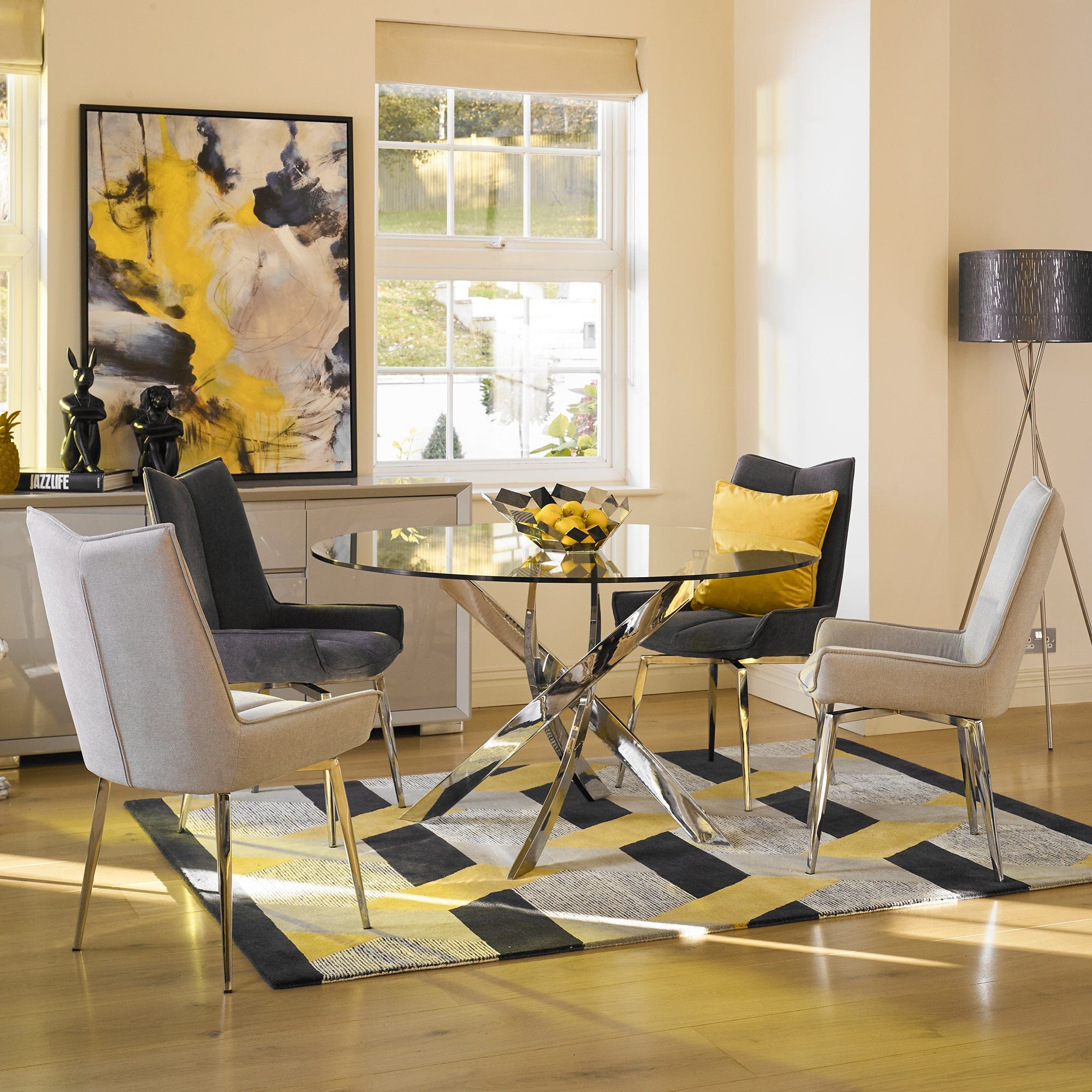 130cm Round Dining Table Chrome/Glass Top