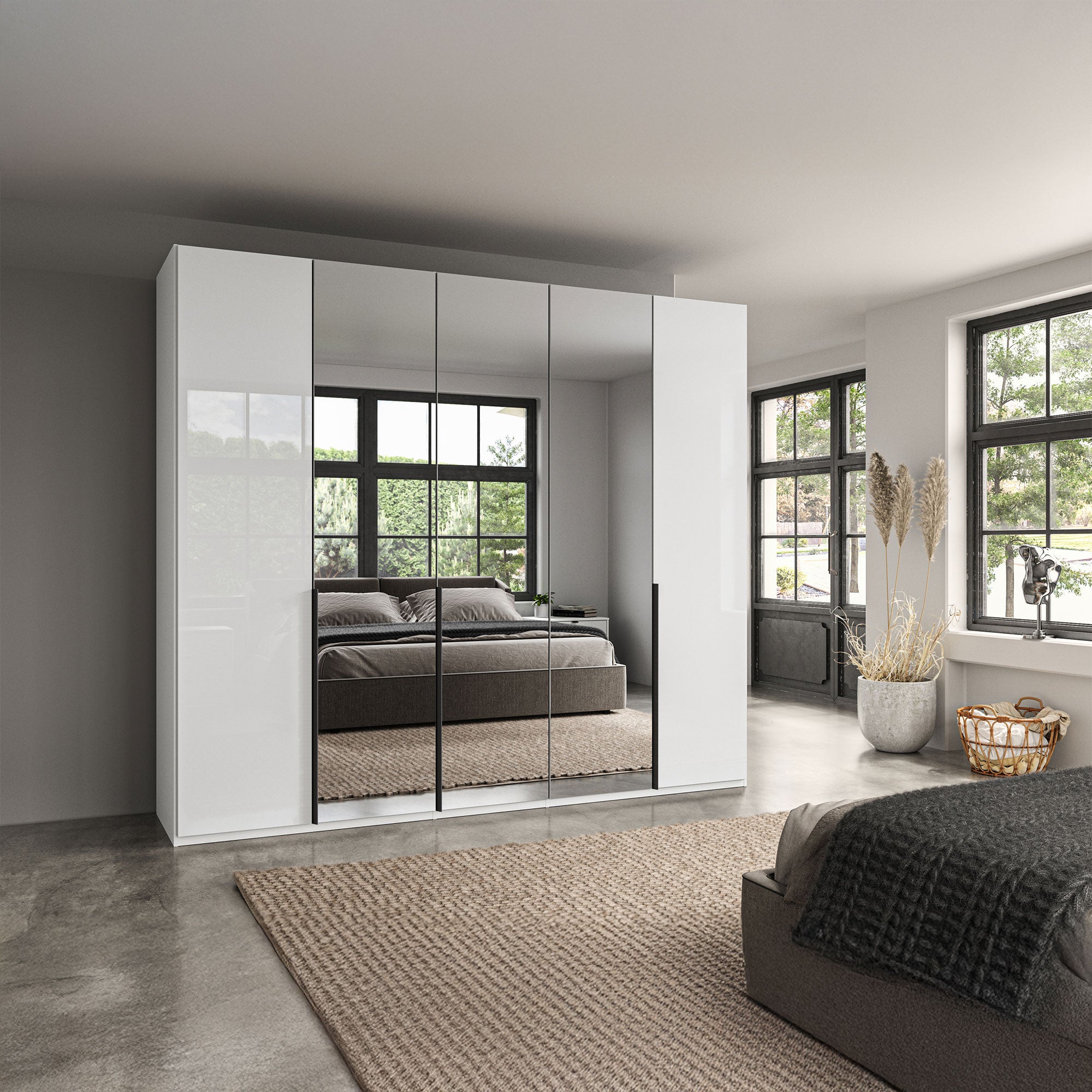 Varnell - 5 Door Glass Mirrored Wardrobe