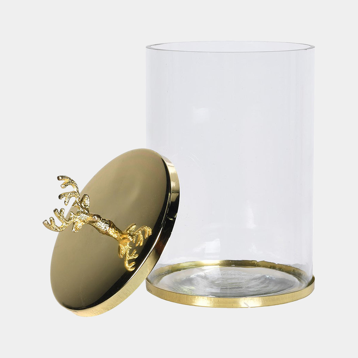 Christmas Reindeer Lidded Jar - Gold & Glass Festive Storage Decoration