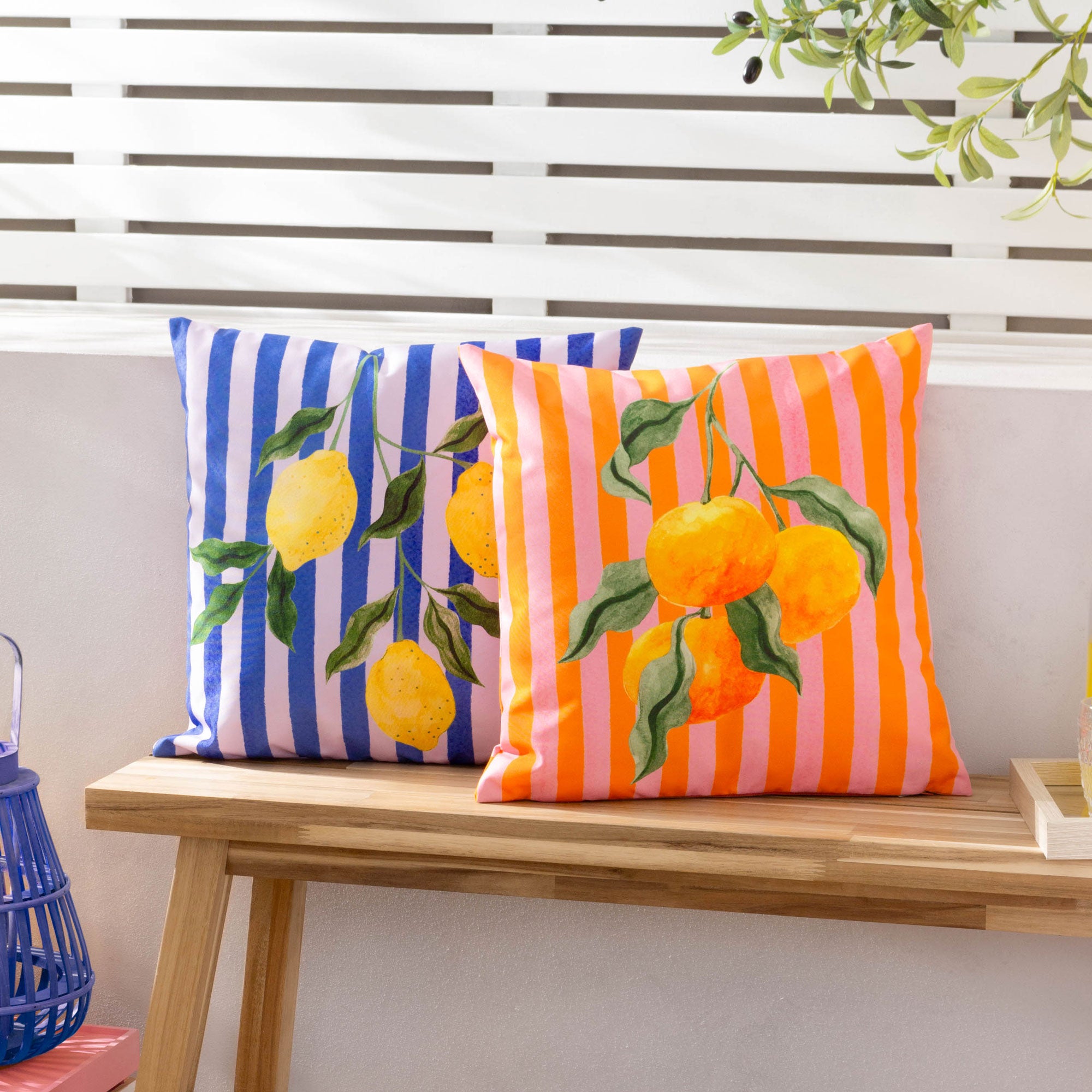 Lemons - Blue Outdoor Cushion 43x43cm