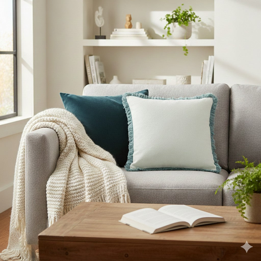 Hugo Fringed - Blue Cushion 56x56cm