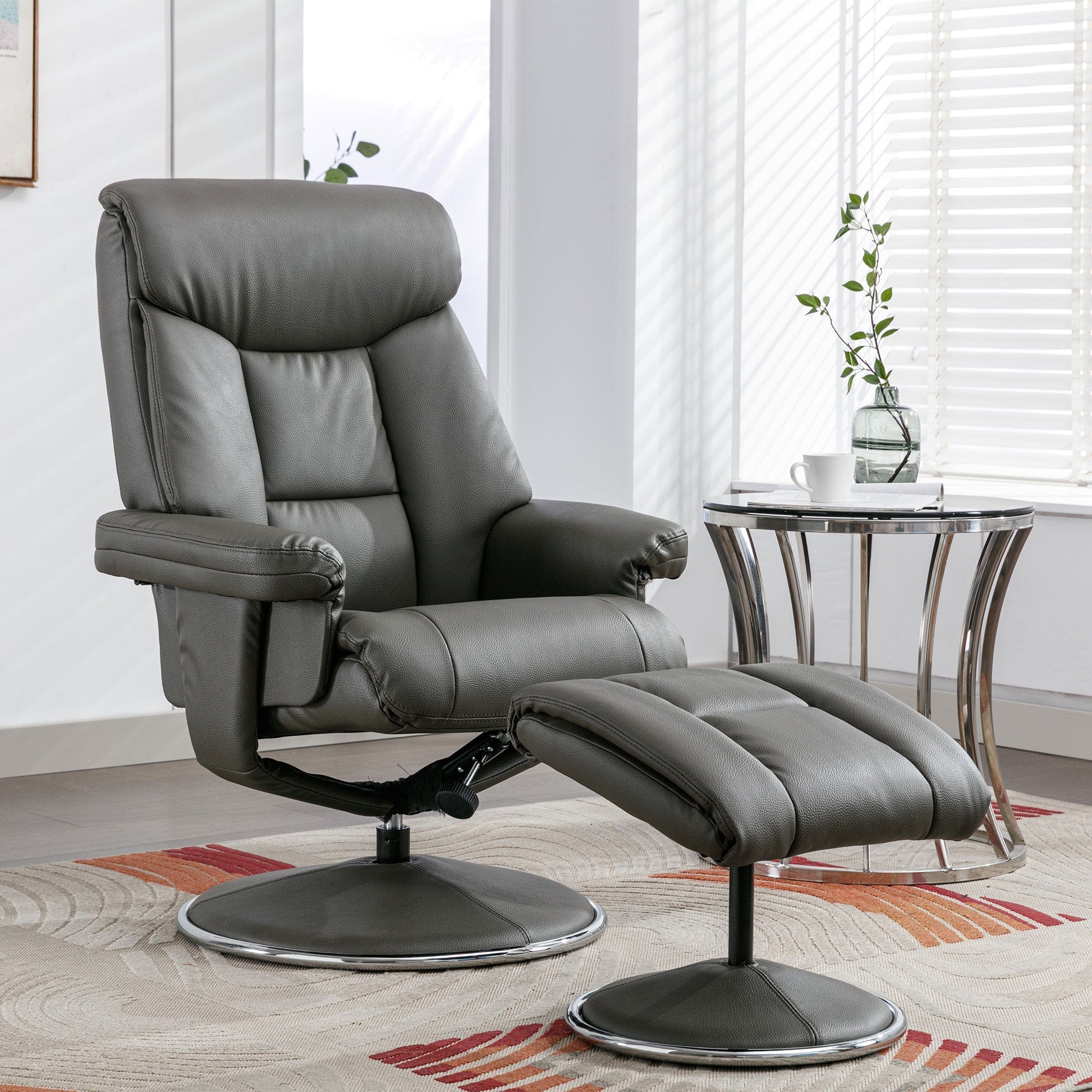 Orion - Swivel Chair & Stool In Plush PU Cinder