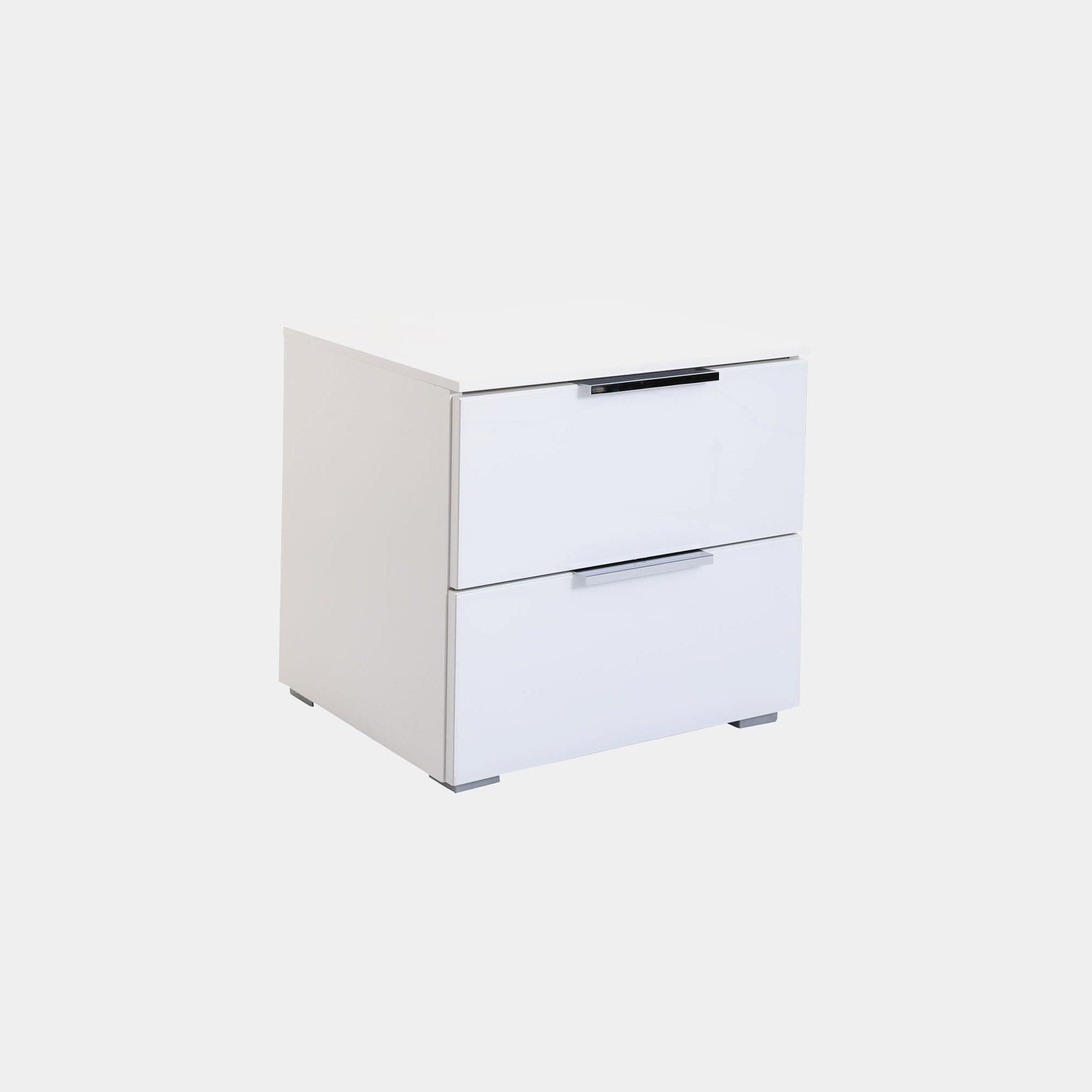 50cm 2 Drawers Bedside Table White/White Glass A011G