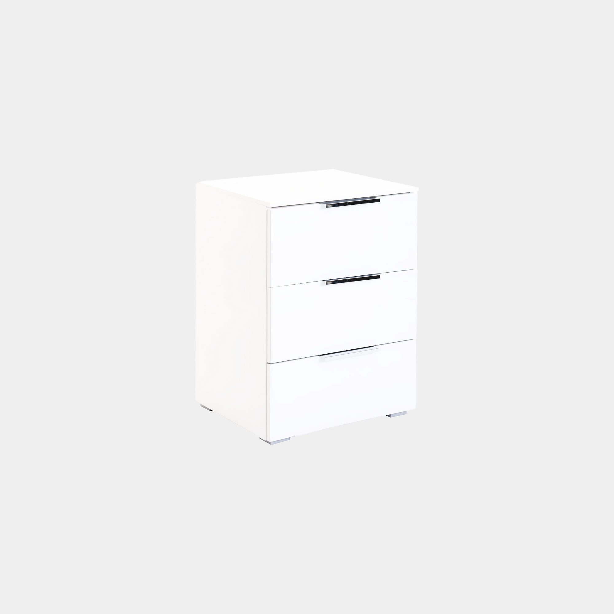 Strada - 50cm 3 Drawer Bedside Table Colour Glass Front In White/White Glass A011G