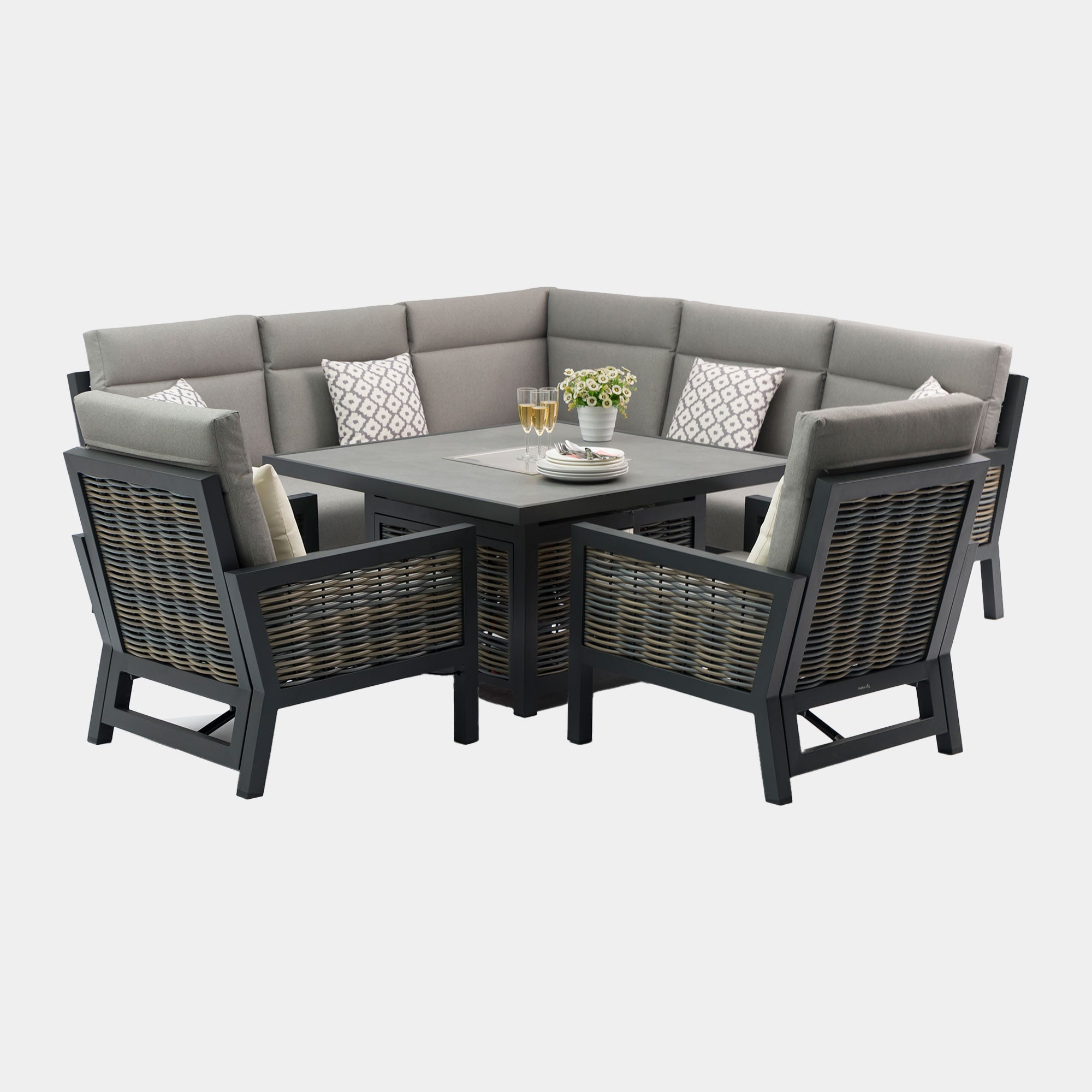Key Largo - Corner Garden Dining Set With Firepit & High Backs