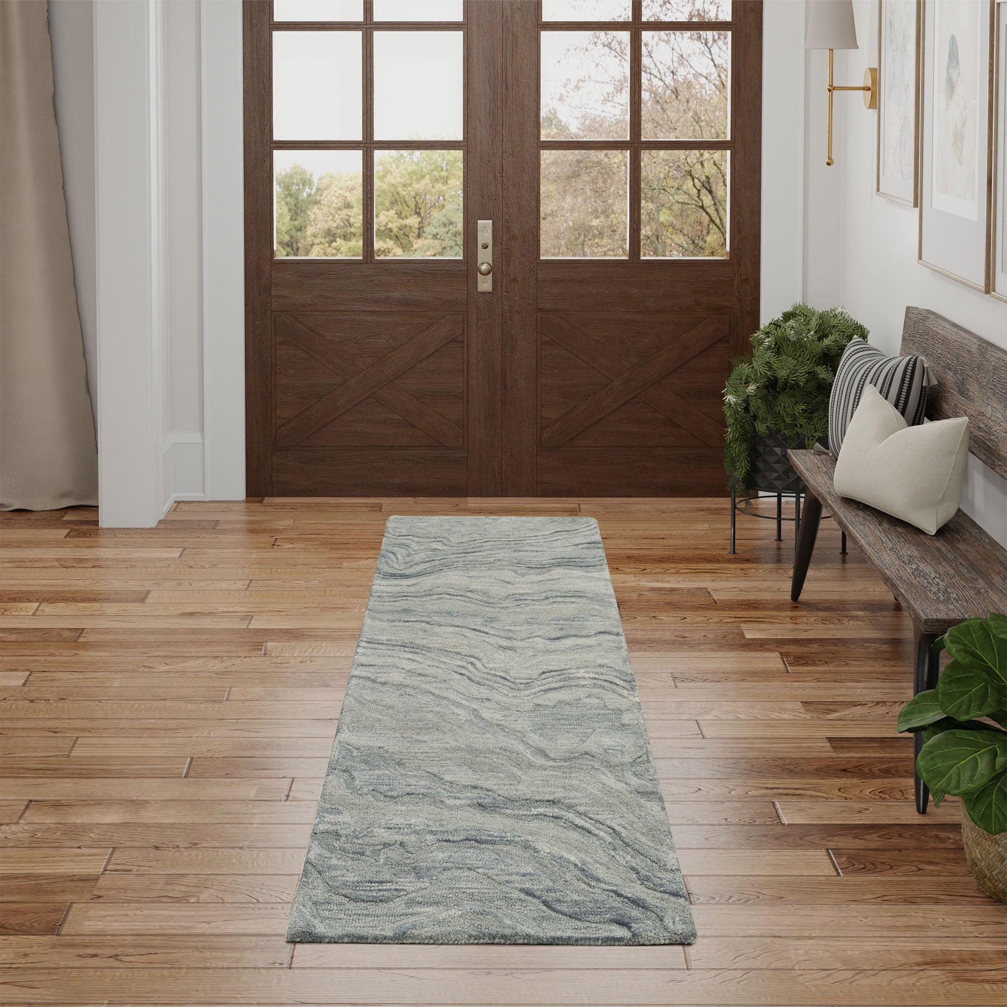 Graceful - Blue Runner Rug 69cm x 229cm