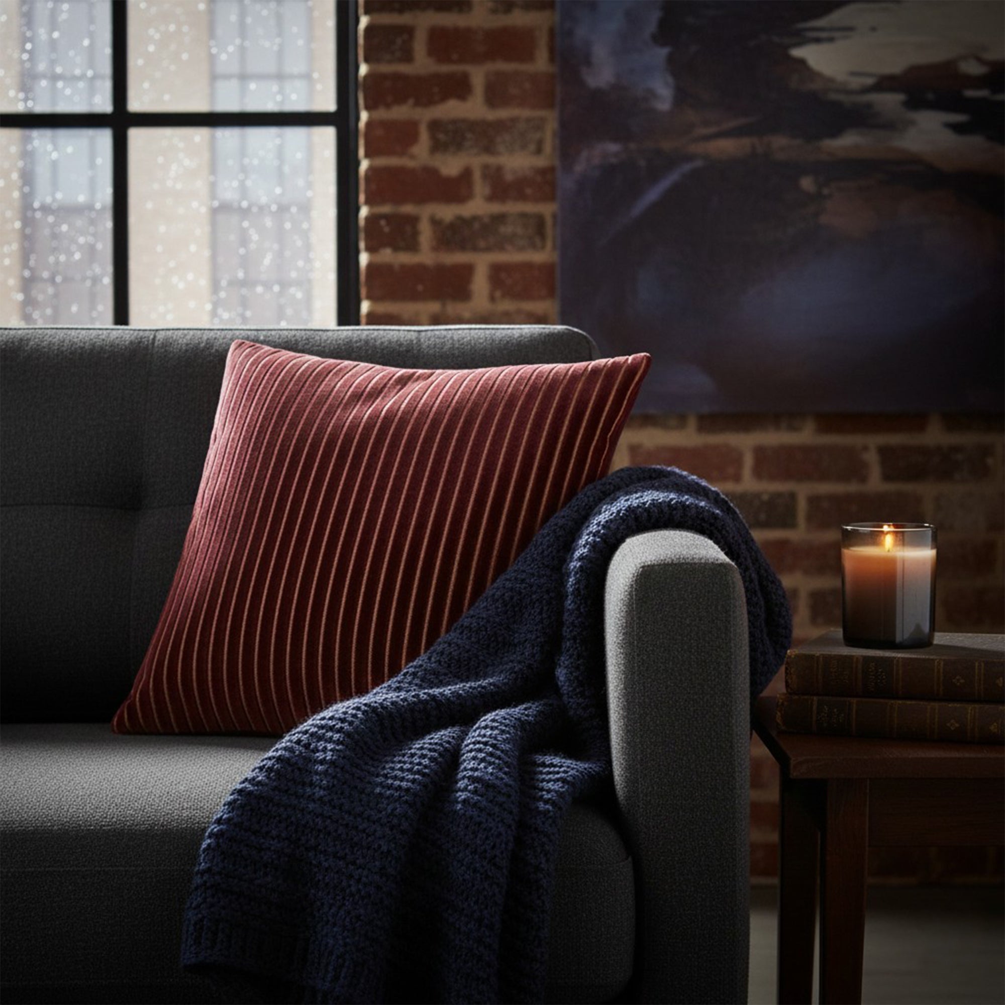 Savoy Stripe Velvet - Burgundy Cushion 50x50cm