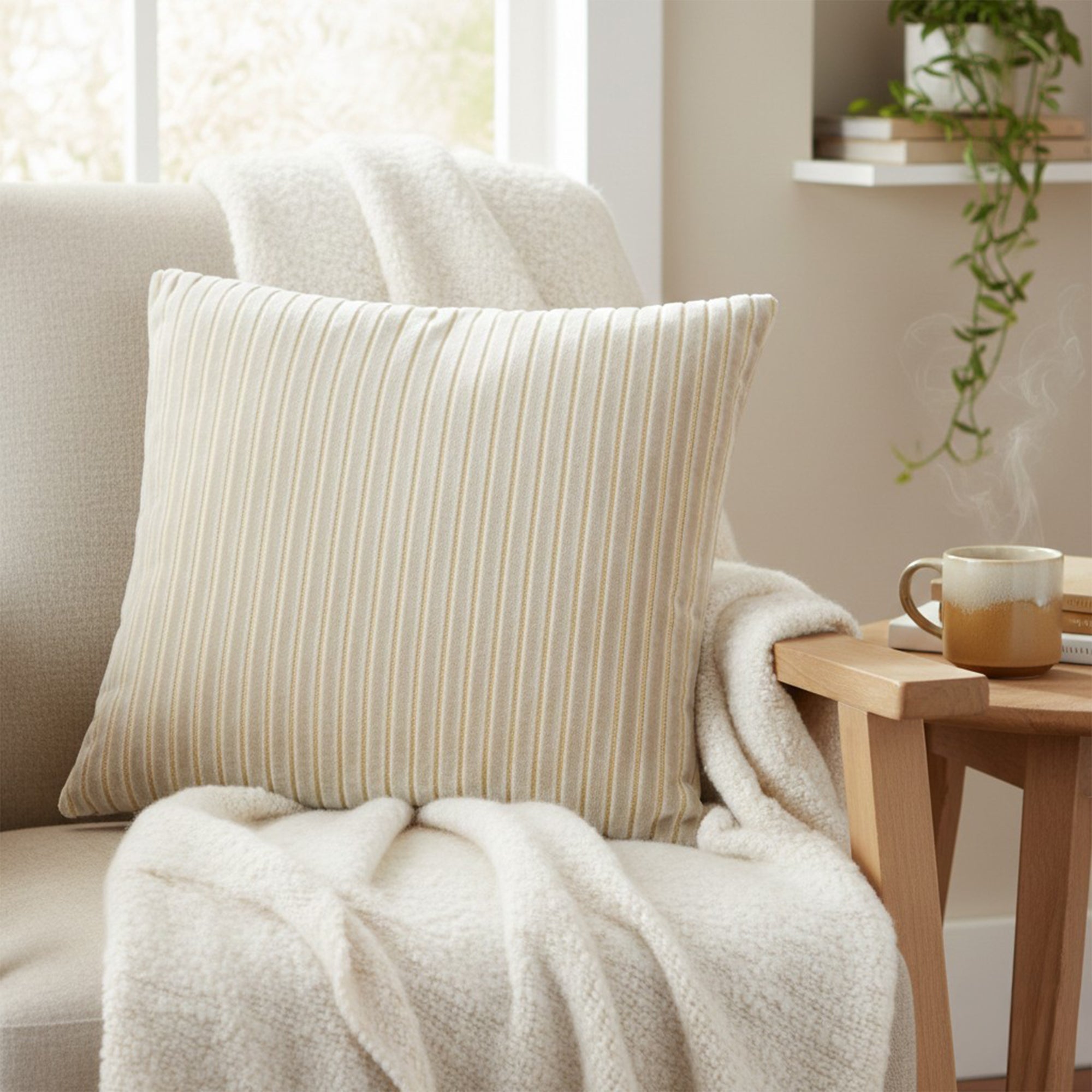 Savoy Stripe Velvet - Oyster Cushion 50x50cm
