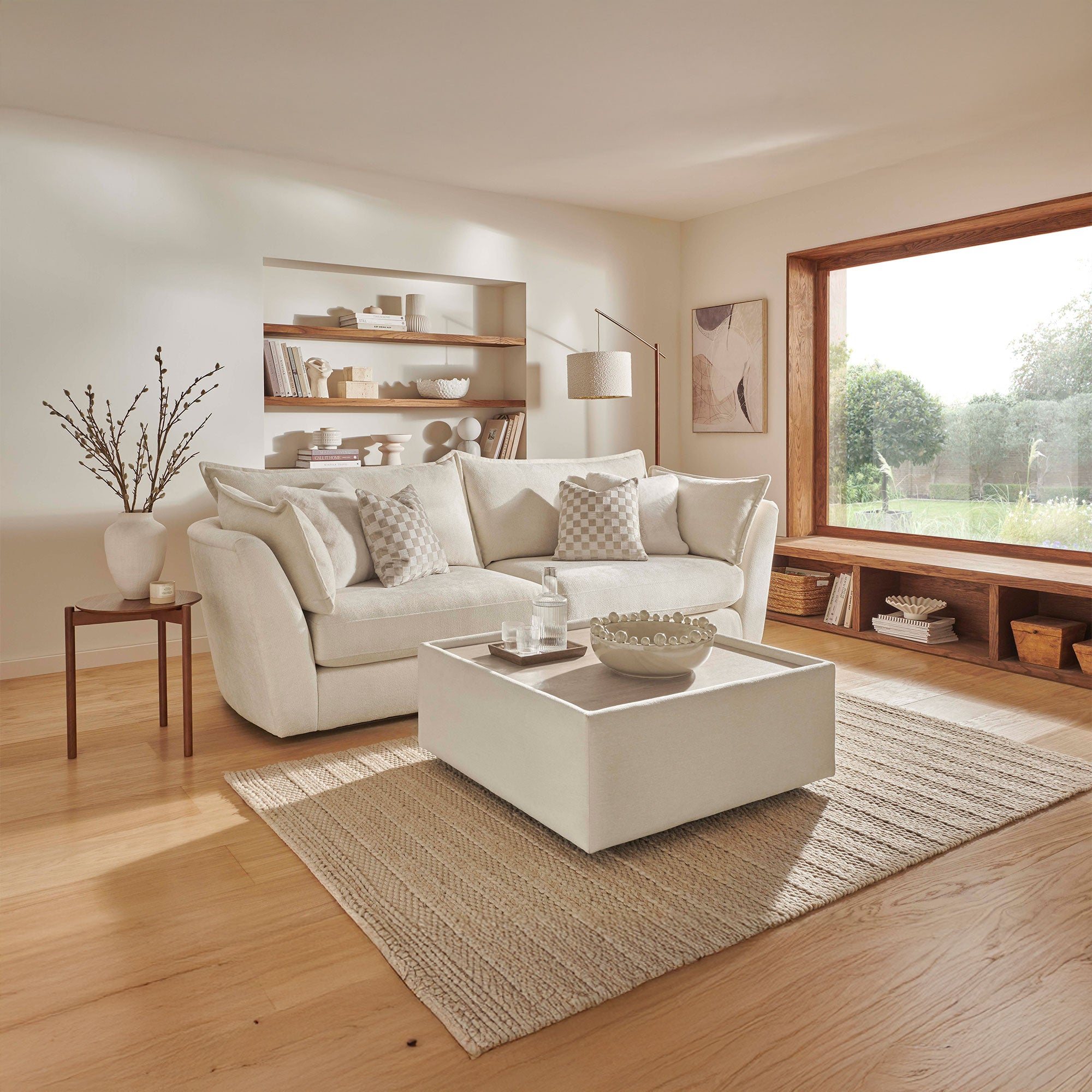 Milo - Glass Top Table, Fabric