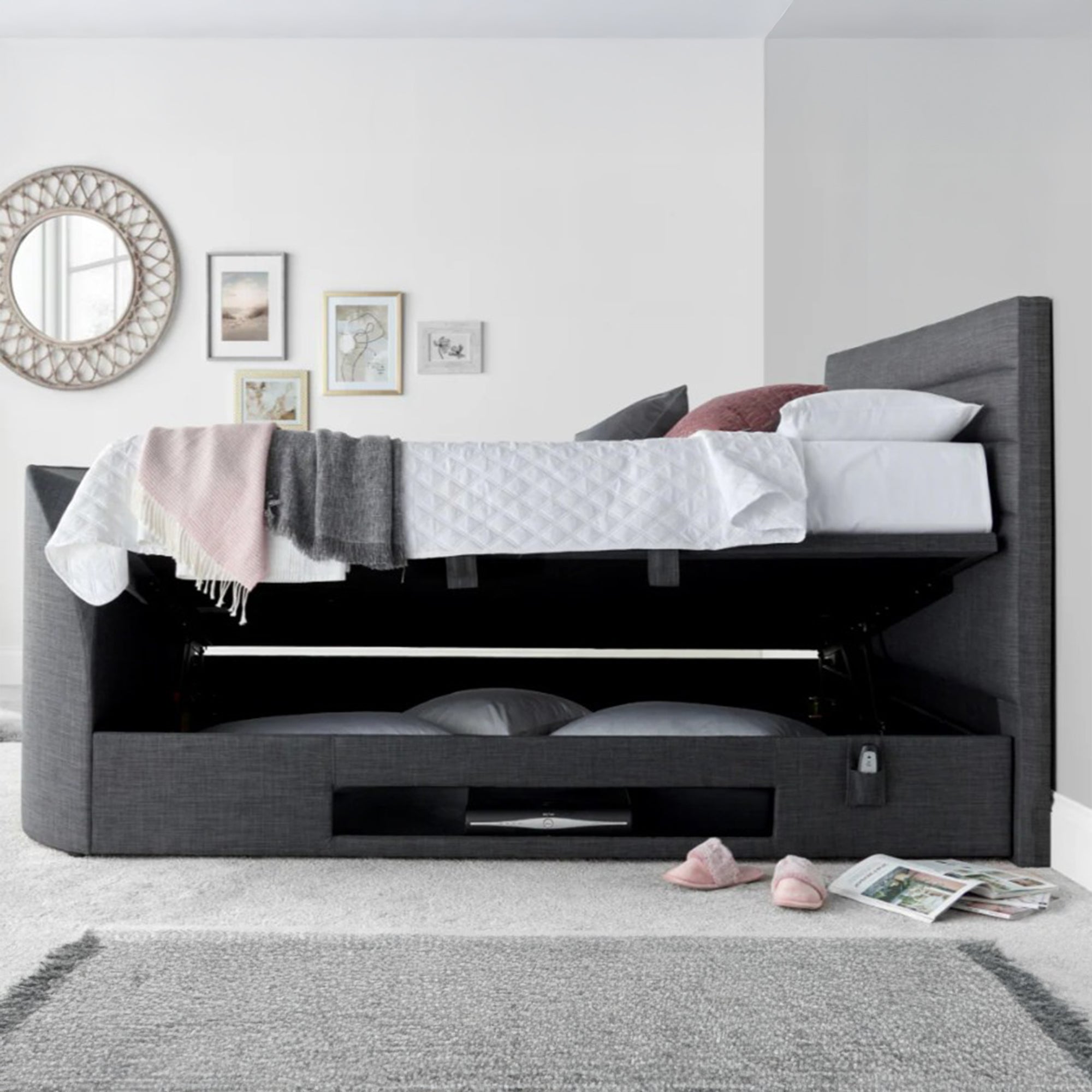 Logan - TV Bed, Ottoman Bed Frame