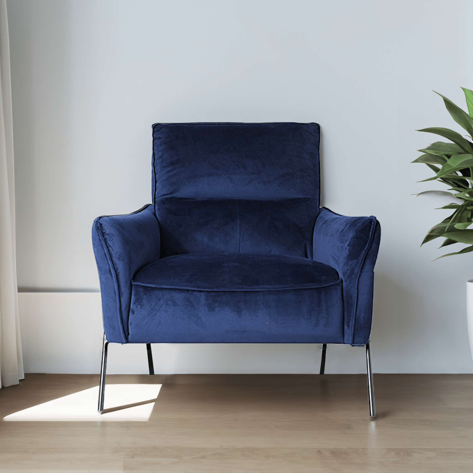 Accent Chair In Fabric BSF20 TX1229 Dark Blue With Black Legs