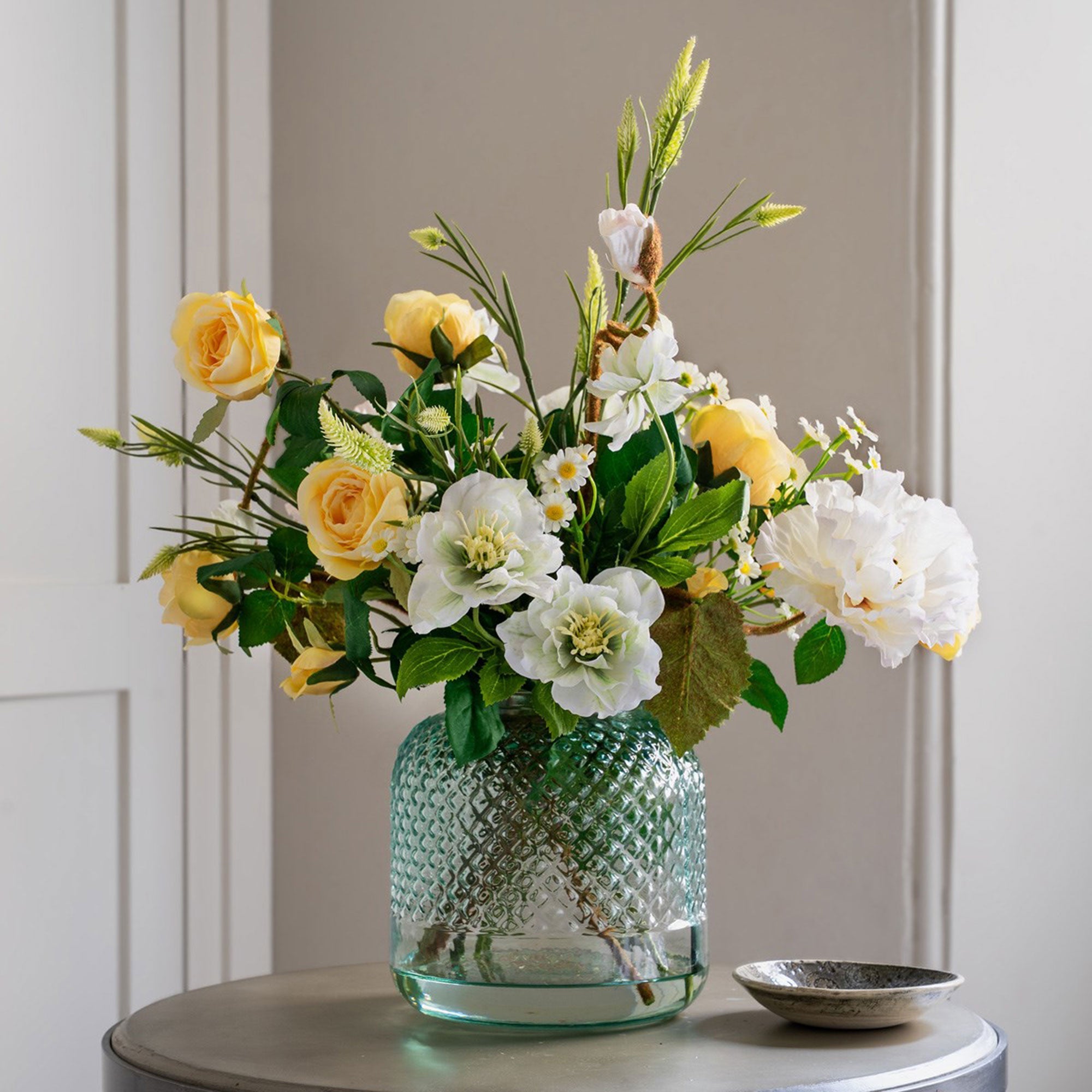 Bouquet - Meadow Yellow Rose & Glass Vase