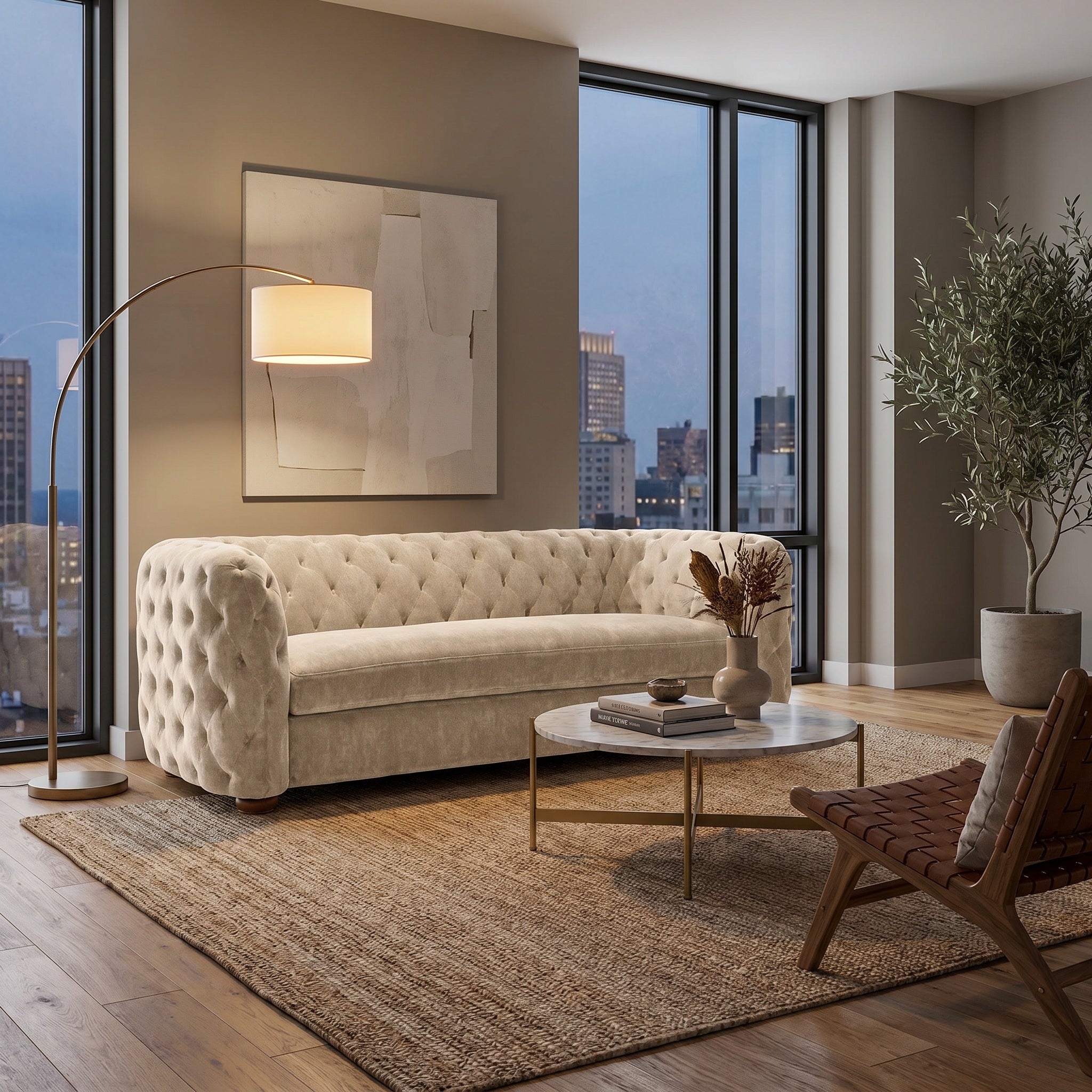Greenwich - 3 Seat Sofa, Velore Natural Fabric