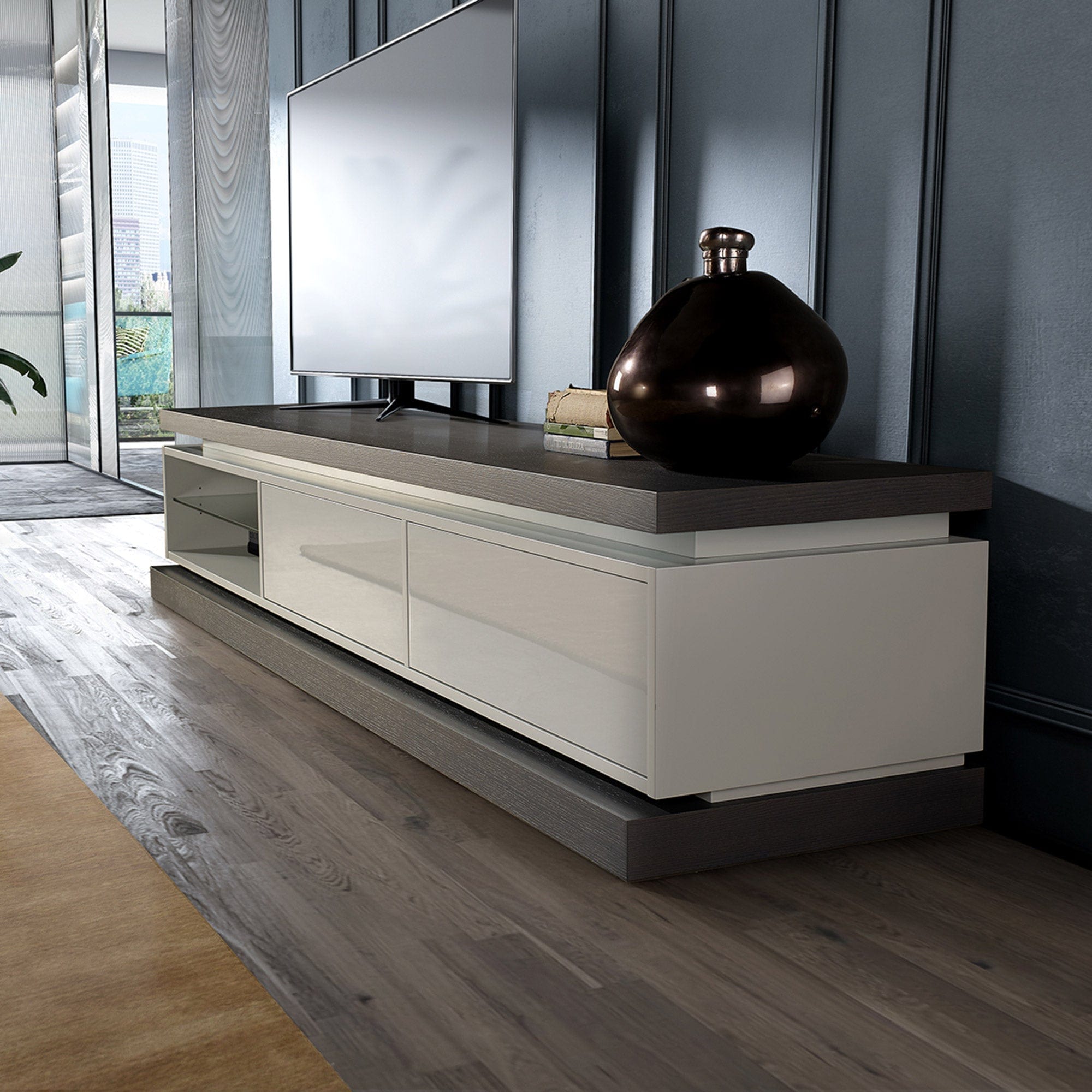 Guarda - 2 Drawer Oak TV Unit, Matte Lacquer