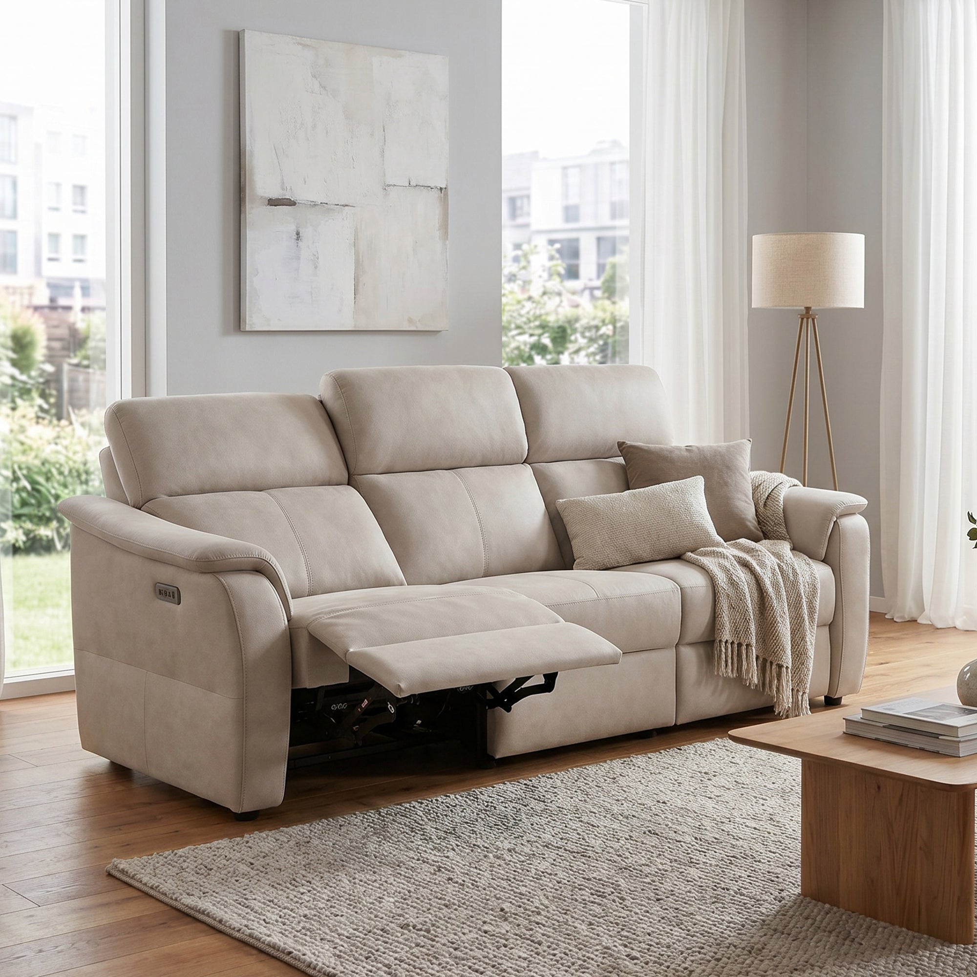 Rimini - Large 3 Seat Power Recliner Sofa with Adjustable Headrest & Lumbar, Fango Leather