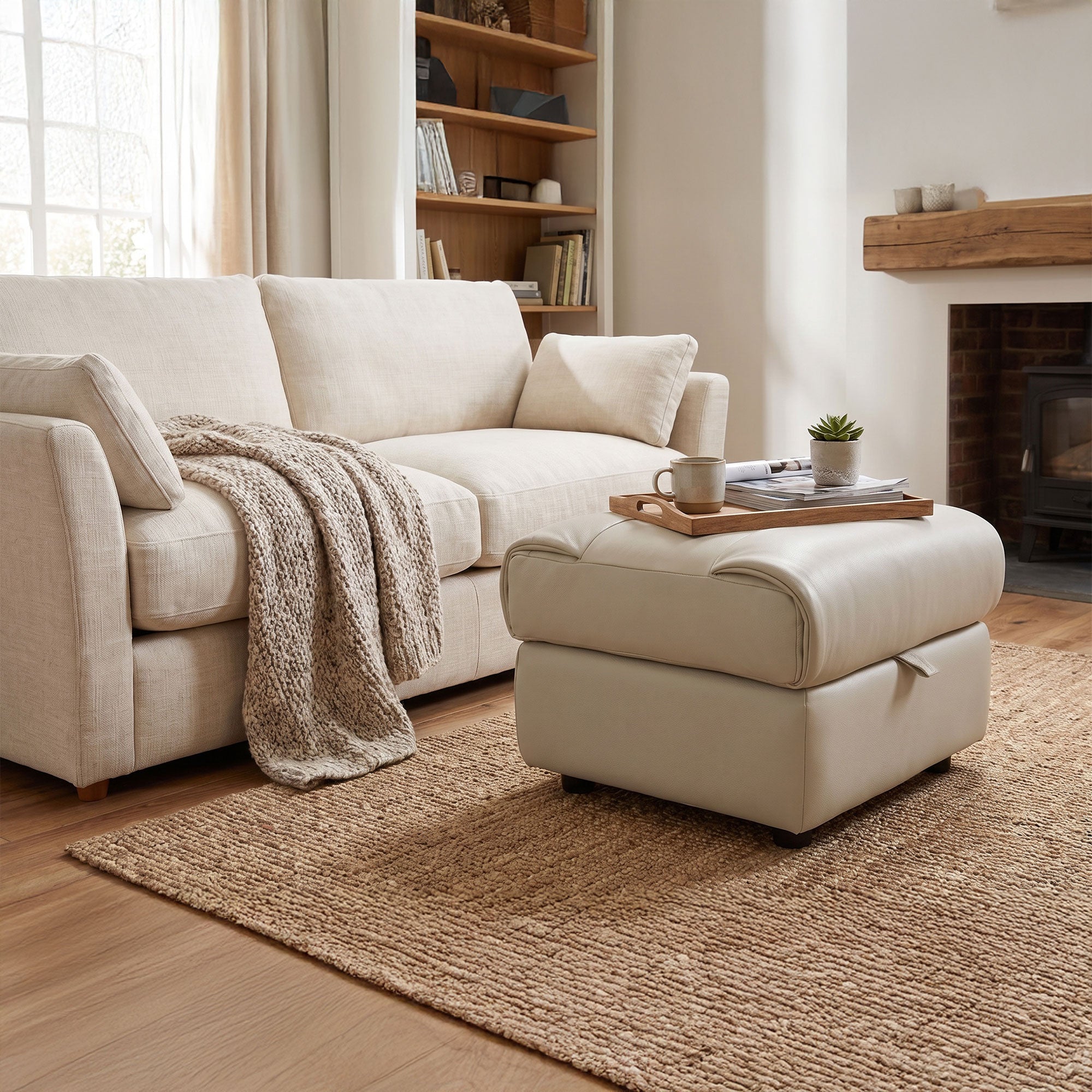 Staten - Square Storage Footstool, Leather