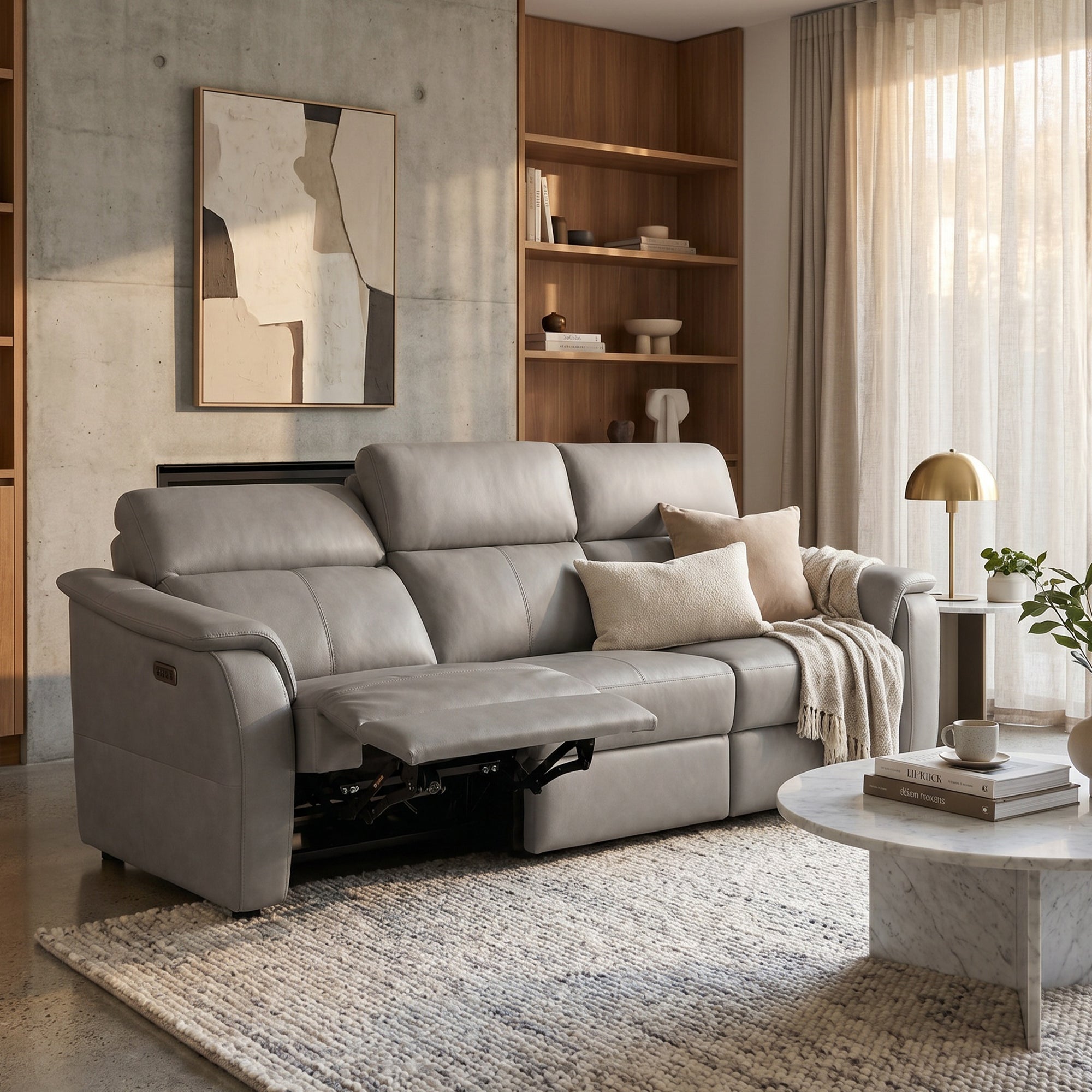 Rimini - Large 3 Seat Power Recliner Sofa with Adjustable Headrest & Lumbar, Taupe Leather