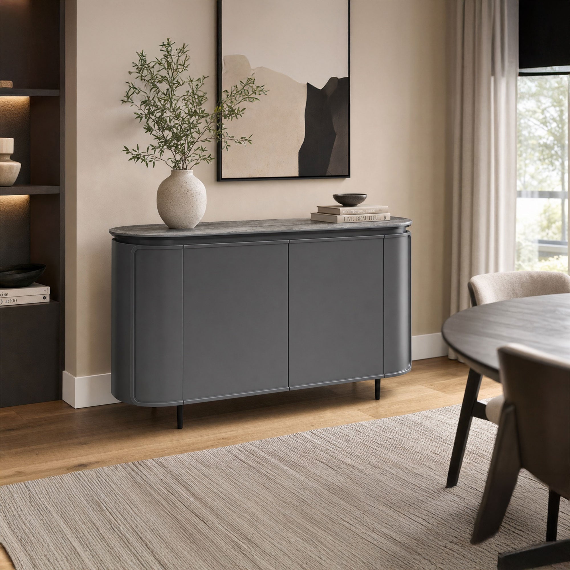 Tropez - Small 4 Door Sideboard In Anthracite Lacquer With Ceramosa Ceramic Top