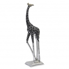 Giraffe Facing Back - Extra Large Black And Silver Sculpture