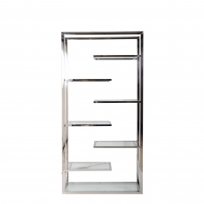 Trento - Tall Bookshelf In Clear Glass & Stainless Steel Frame